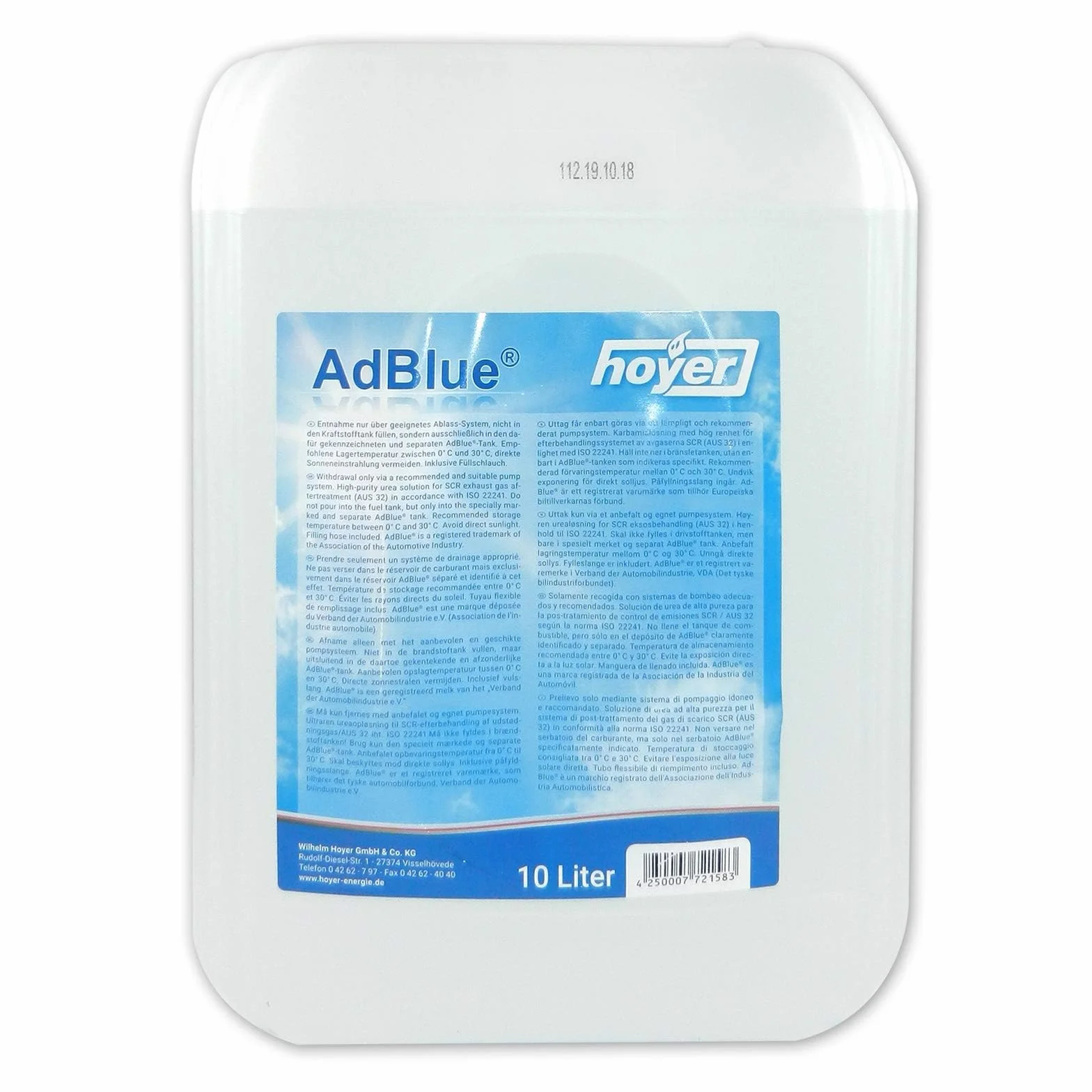 AdBlue Soluzione di urea ad alta purezza per SCR 10 Litri con Tubo di alimentazione