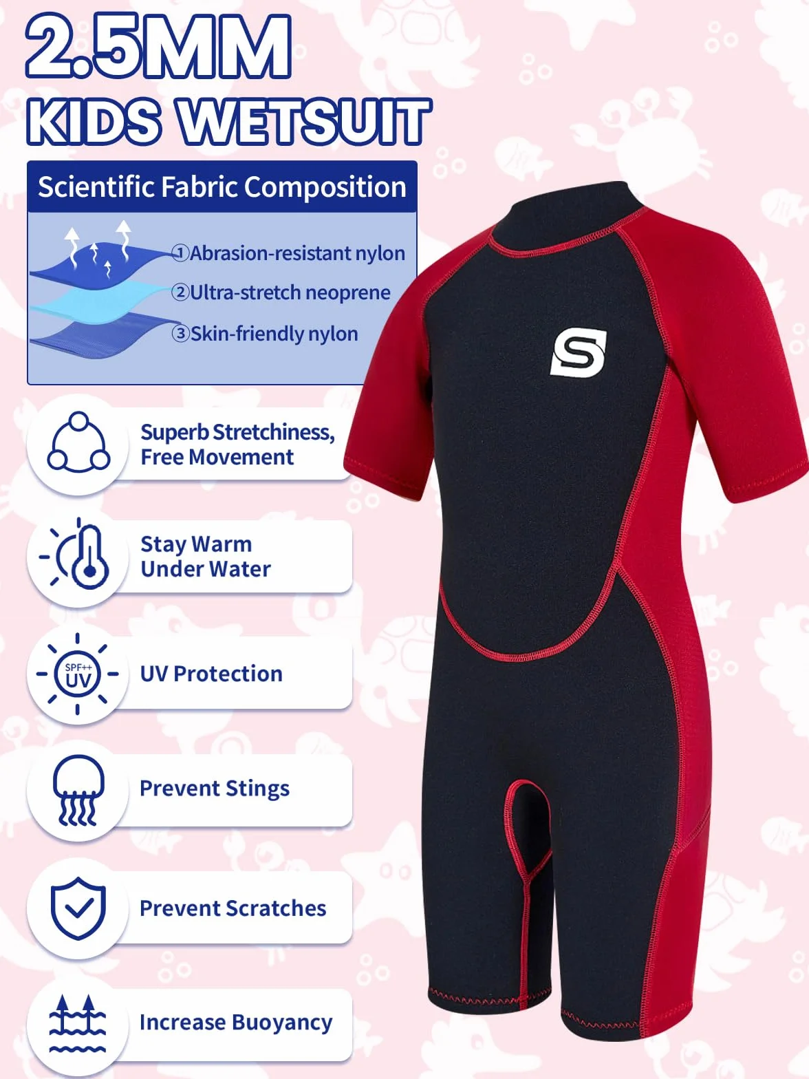 Muta termica in neoprene per bambini 2,5 mm per nuoto immersioni surf protezione UV