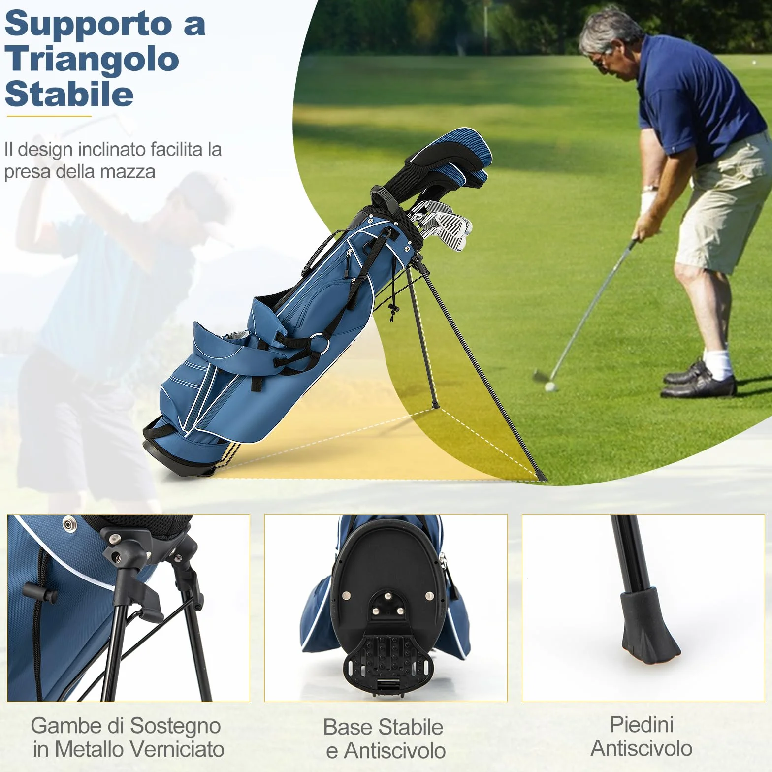GYMAX Borsa da Golf con Cavalletto 20,5 x 14 x 125 cm