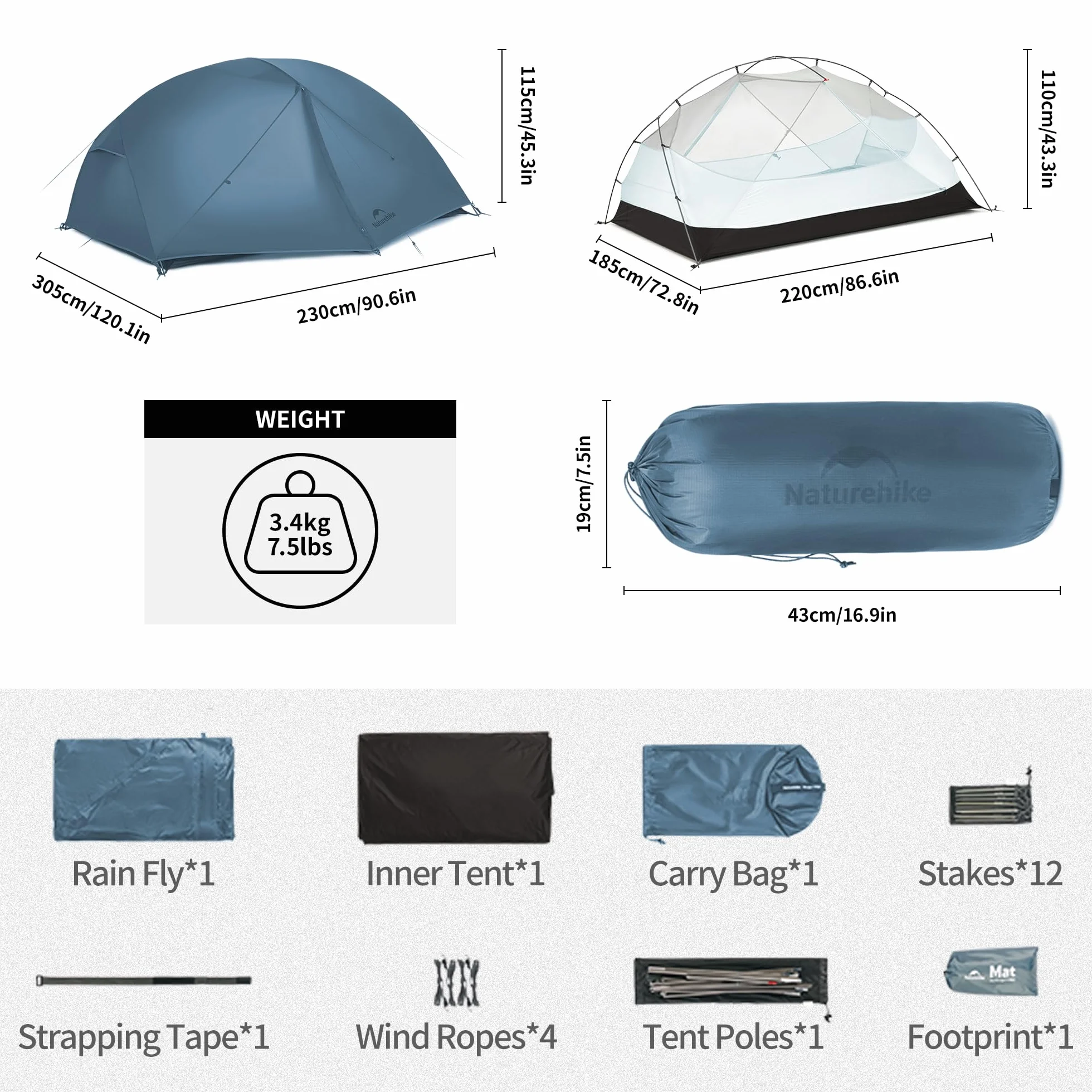 Naturehike Mongar Base Tenda da campeggio 2-3 persone ultraleggera impermeabile trekking