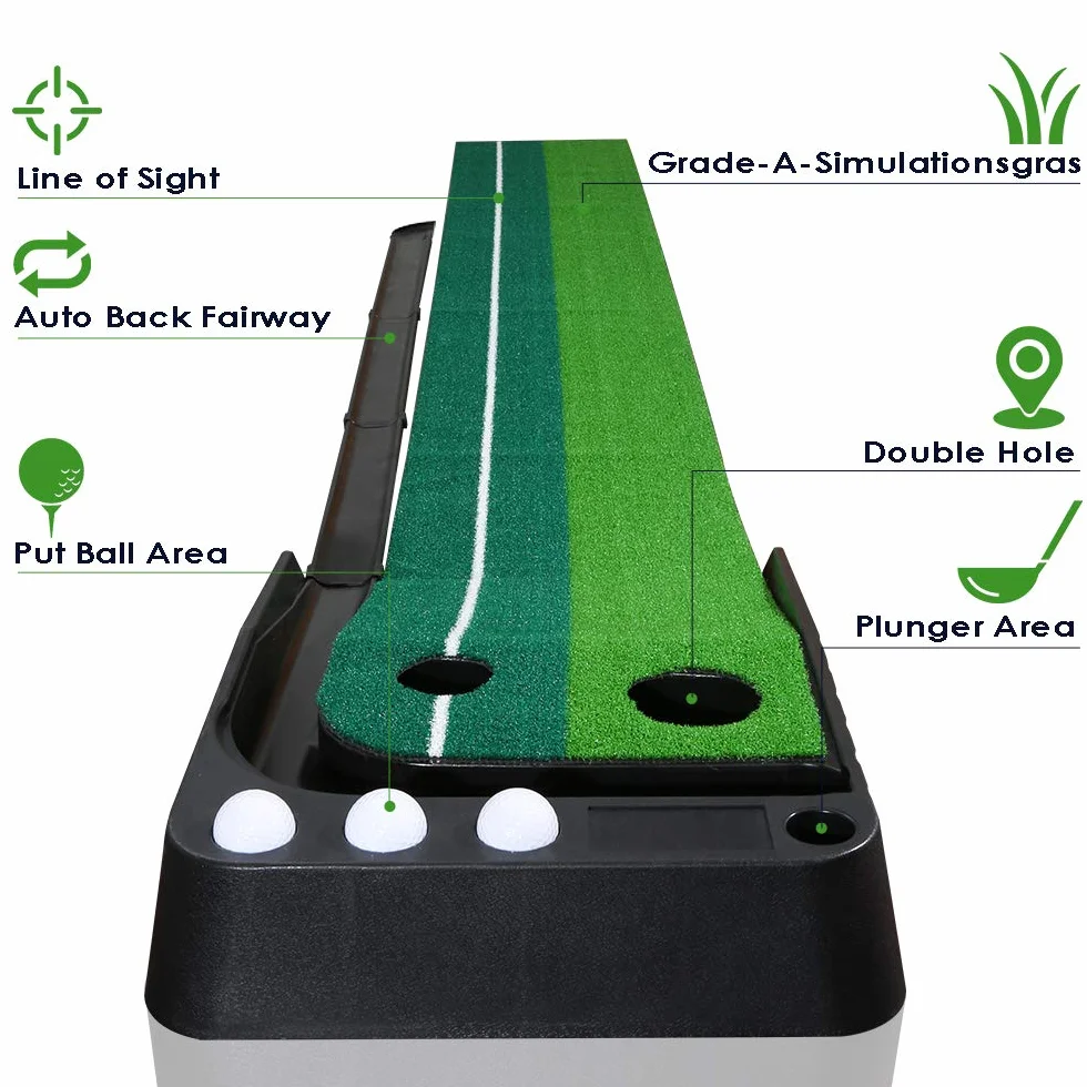Golf Putting Trainer, Automatyczny Powrót Piłki, Przenośna Mata do Puttingu, Zestaw 3 Piłek
