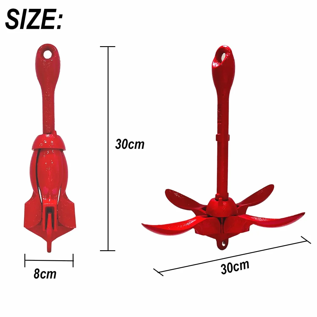BeGrit Ancora Barca Pieghevole 1.5kg/3.3lb Kit di Ancora Kayak Gommone per SUP Canoe Ancoraggio Ombrello Acciaio Carbonio con Cima Ormeggio Corda Arancione Galleggiante da 10m e Borsa di Stoccaggio