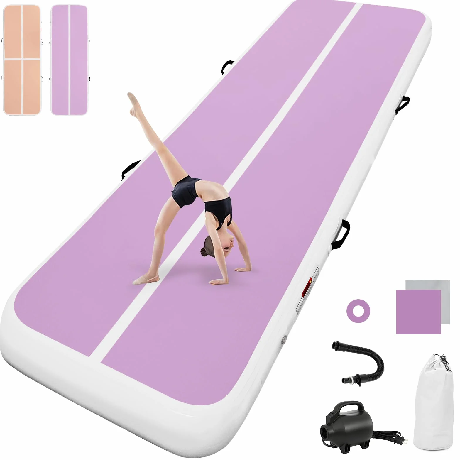 Tappetino da palestra gonfiabile, altezza 10/20 cm, lunghezza 3 m/4 m/5 m/6 m/7 m/8 m/9 m/10 m/11 m/12 m, per acrobazie, ginnastica, allenamento, con pompa ad aria