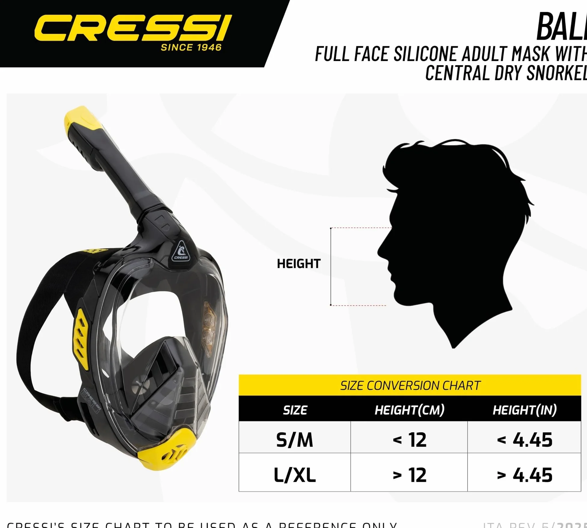 CRESSI Bali Full Face Mask Snorkeling Integrale Unisex, Lente Ultra Chiara Anti Fog, 100% Silicone, Snorkel Dry con Valvole Sicurezza