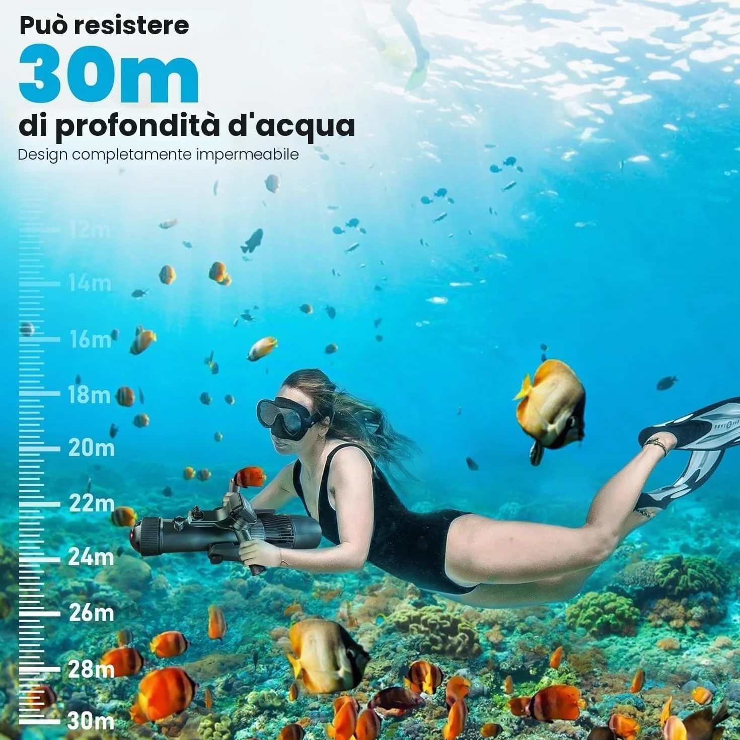 Camolech Pinna elettrica 900 W SUP scooter subacqueo 2,8 m/s telecomando 130 minuti autonomia motore kayak