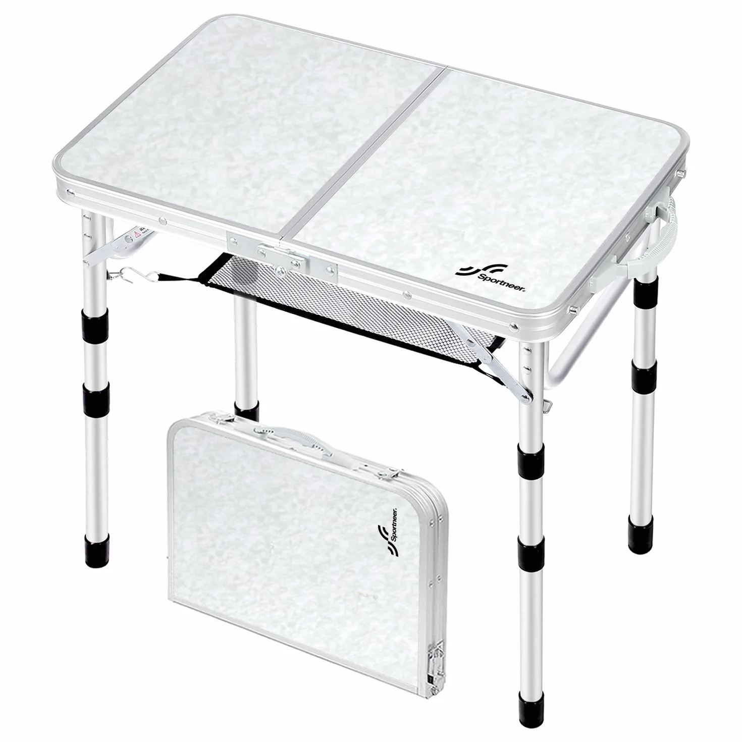 Sportneer Pieghevole Tavolino da Campeggio 60×40 cm Regolabile in Altezza 4 Altezze Portatile Bianco