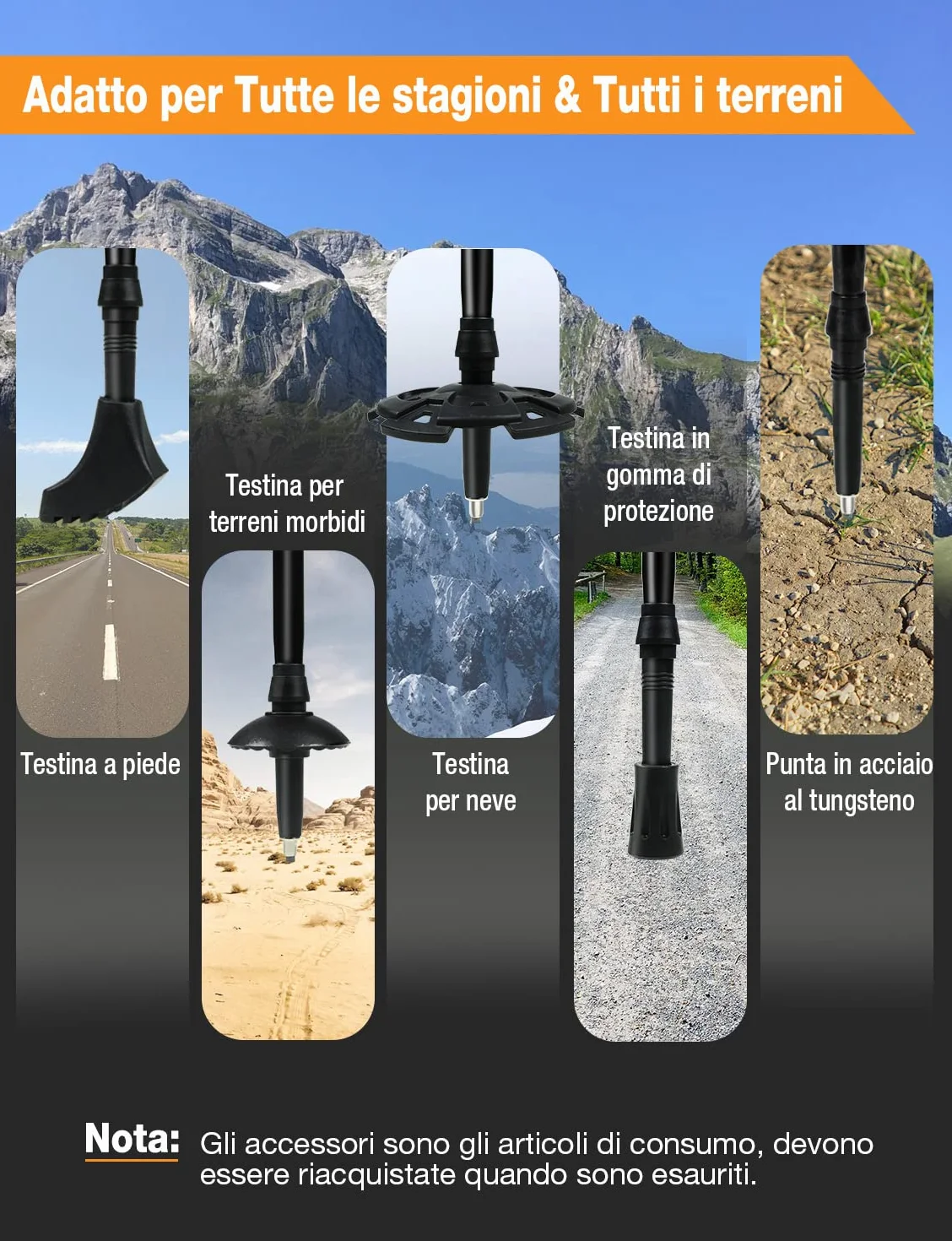 Bastoncini Da Trekking 3 Sezioni in Fibra Di Carbonio Ultraleggero Telescopico 65-135cm Con Sistema Di Blocco Rapido E Impugnatura in Sughero