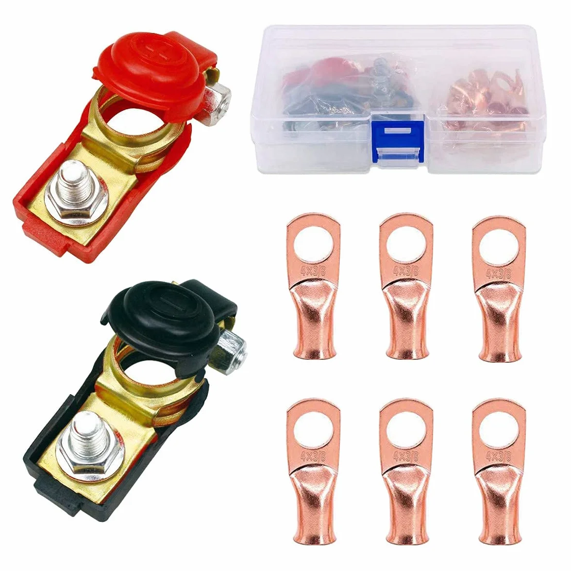 HUAZIZ 2 Pezzi Terminali di Batteria Connettori,Morsetti Batteria a Sgancio Rapido, Battery Terminal, Connettori di Batteria (6 Anello in Rame) per Barca Camion Furgone Roulotte