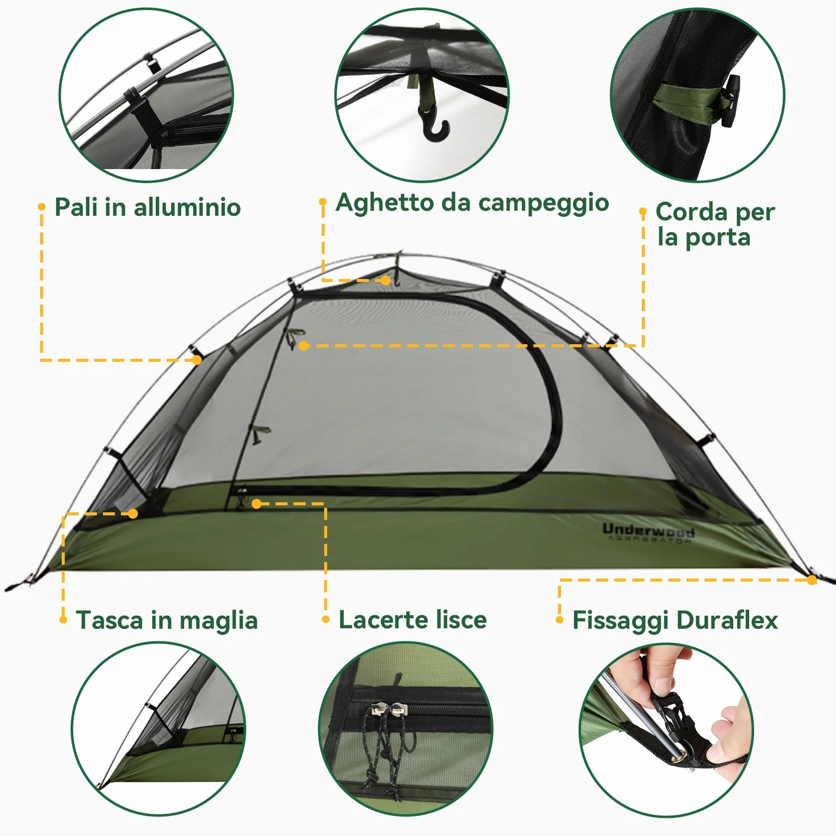 UnderwoodAggregator Tenda da escursionismo per 1 persona impermeabile leggera a cupola