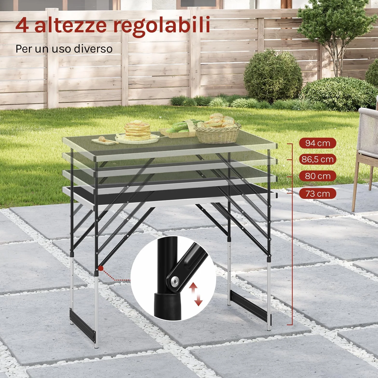 WOLTU Tavolo da Campeggio Pieghevole Portatile Altezza Regolabile MDF Nero 100x60x73/94cm