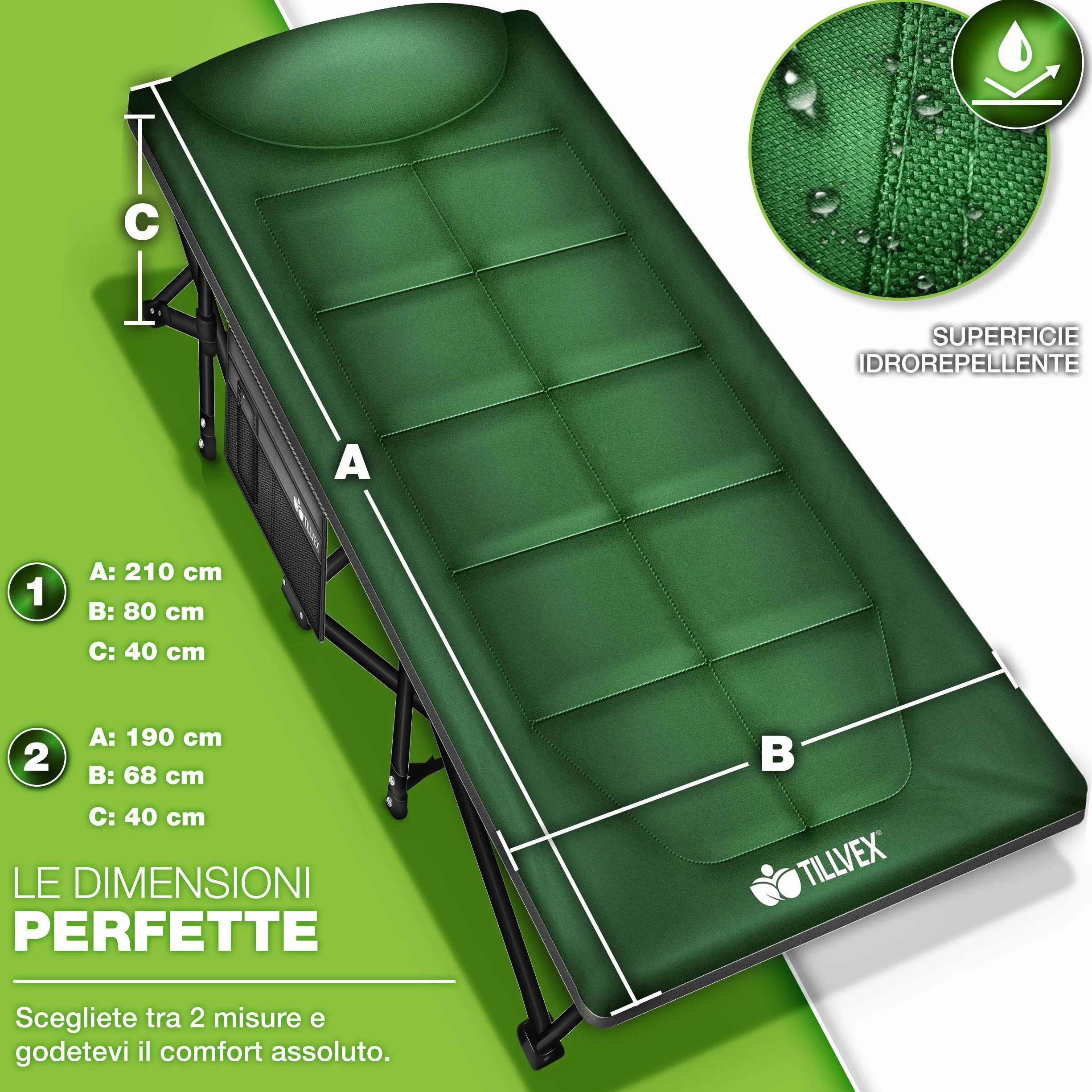 tillvex® Letto da campeggio pieghevole con borsa trasporto 200 kg extra largo