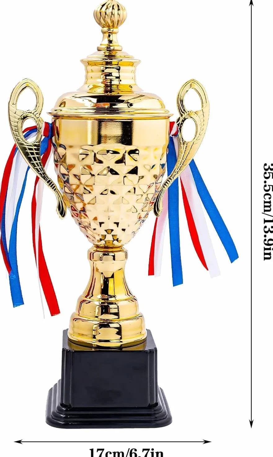 Malloom Coppa d'oro grande con coperchio 35 cm, trofeo vincitore per sport, tornei