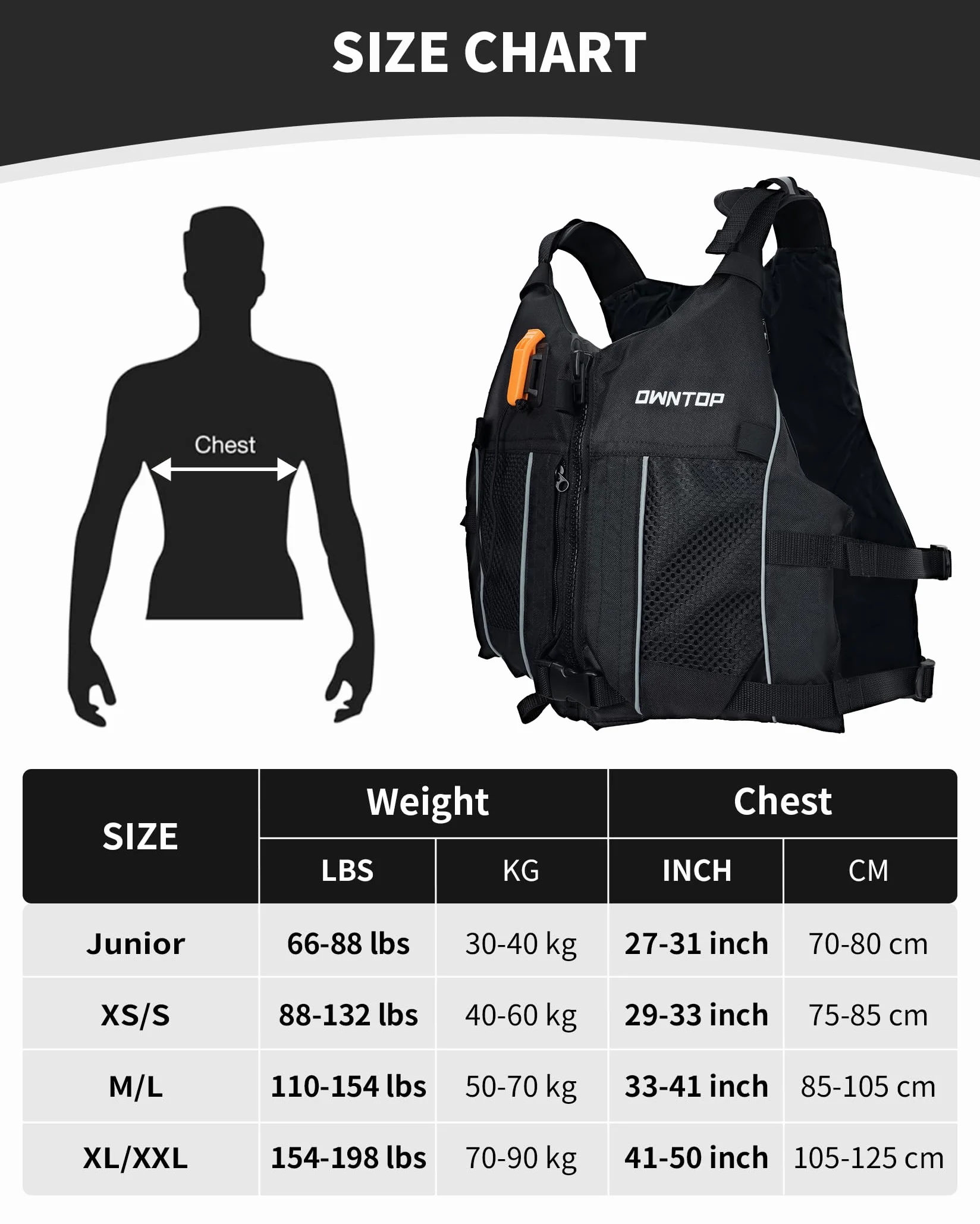 Owntop Aiuti per La Galleggiabilità per Adulti e Adolescenti con Zaino Idratazione, Fischietto e Tasche - Giubbotto Galleggiante Regolabile Gilet da Nuoto Unisex per Paddleboard, Kayak, Pesca, Vela