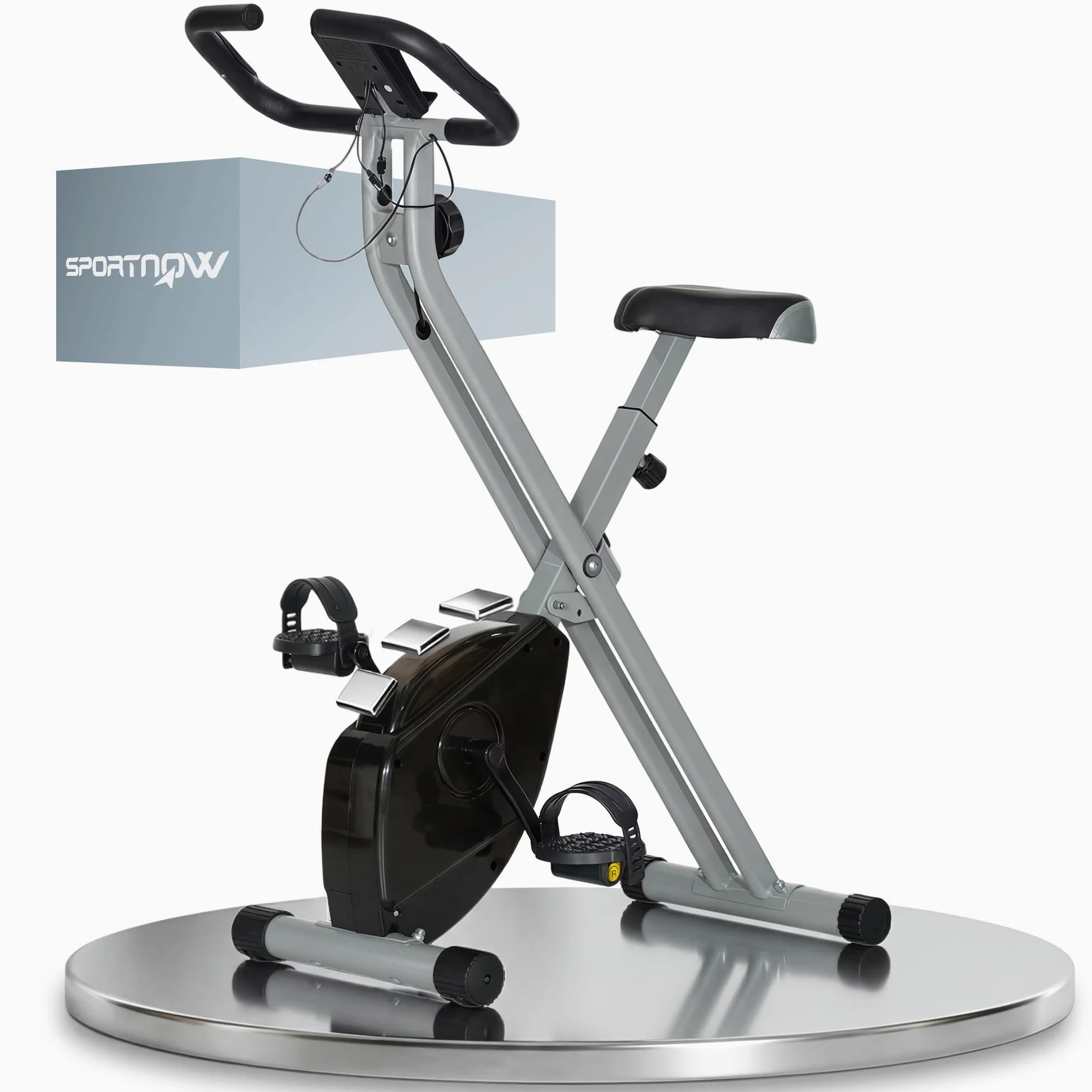SPORTNOW Cyclette Magnetica Pieghevole da Casa con Resistenza a 8 Livelli, Display LCD e Battito Cardiaco, Rotelle, Sellino Regolabile e Supporto Integrato, in Acciaio