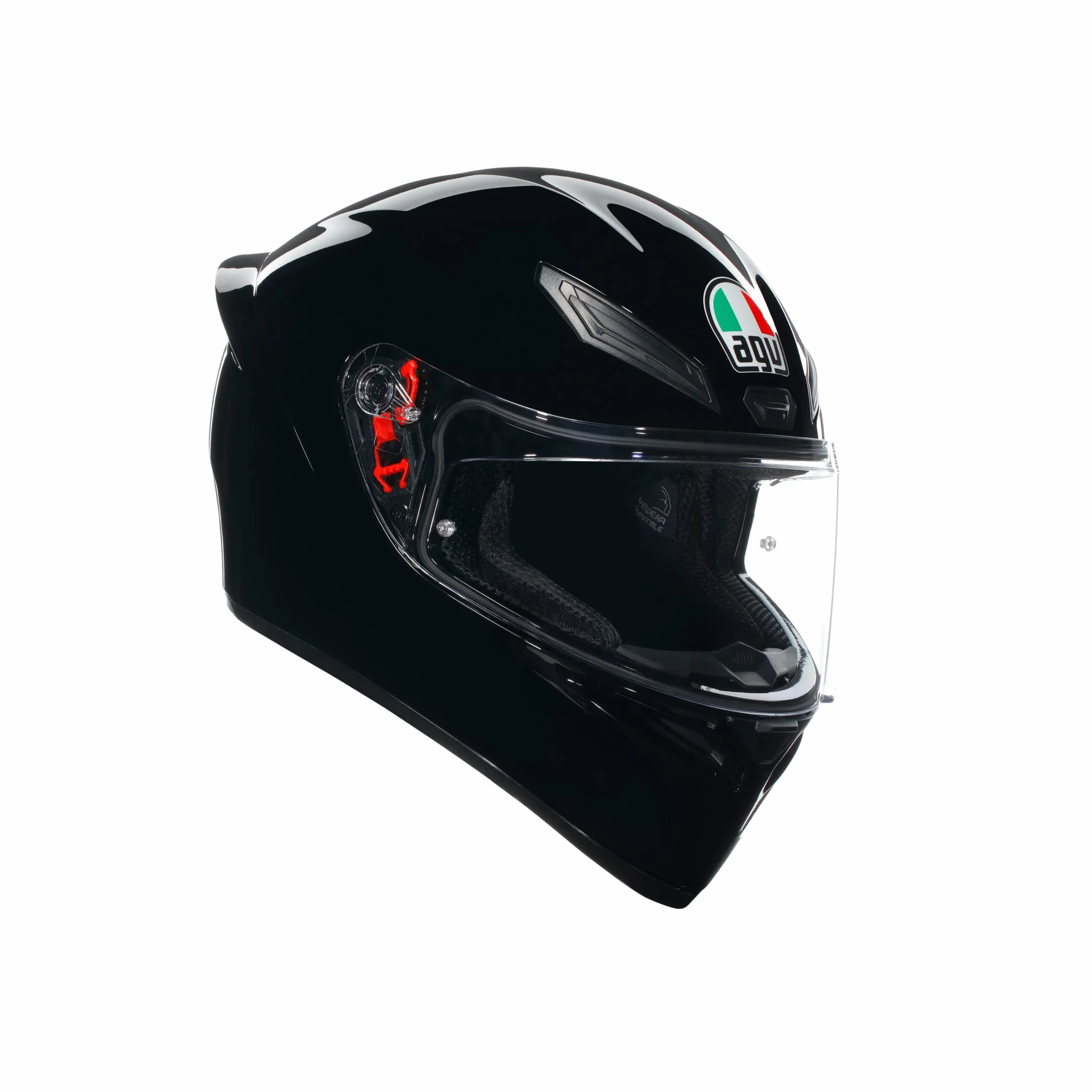 AGV - K1 S E2206, Casco Moto Integrale ECE, Stile Racing con Spoiler Aerodinamico, Prese d'Aria e Visiera Antigraffio, Campo Visivo 190°, Predisposizione Interfono, Nero, M