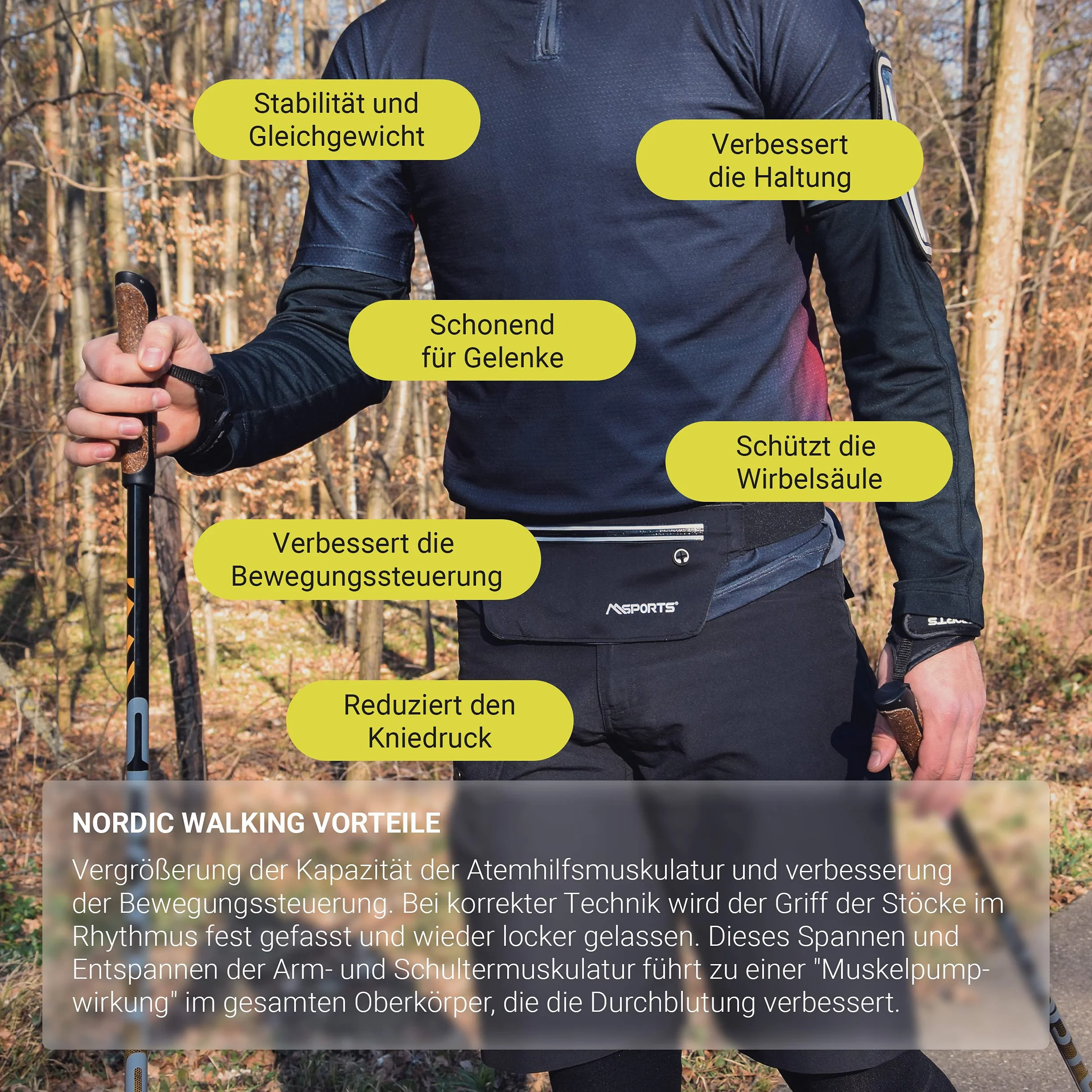 MSPORTS Bastoncini Nordic Walking Carbon Nero/Arancione