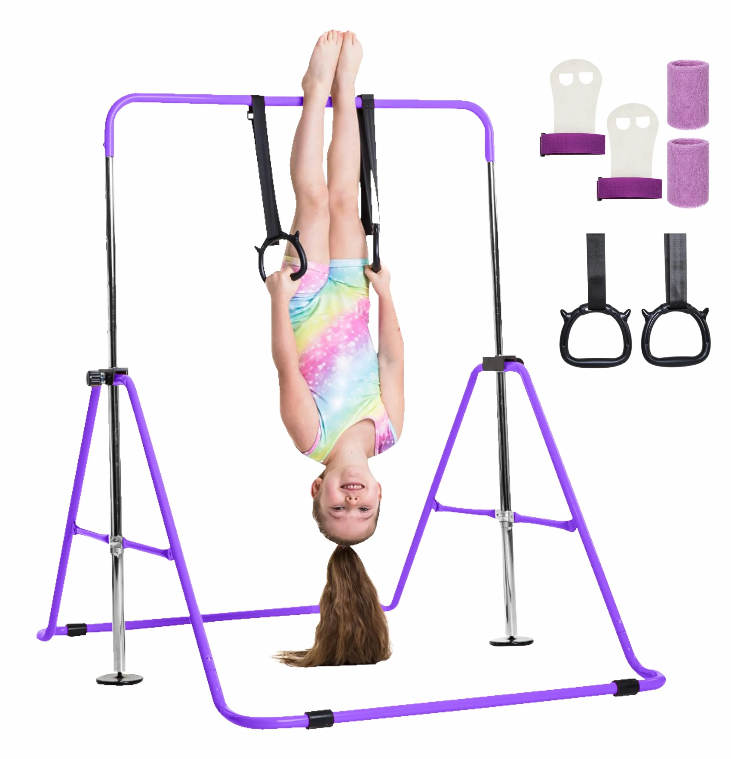 Barra da ginnastica per bambini regolabile in altezza – Barra fissa stabile per casa con anelli e maniglie – Attrezzatura per ginnastica sicura