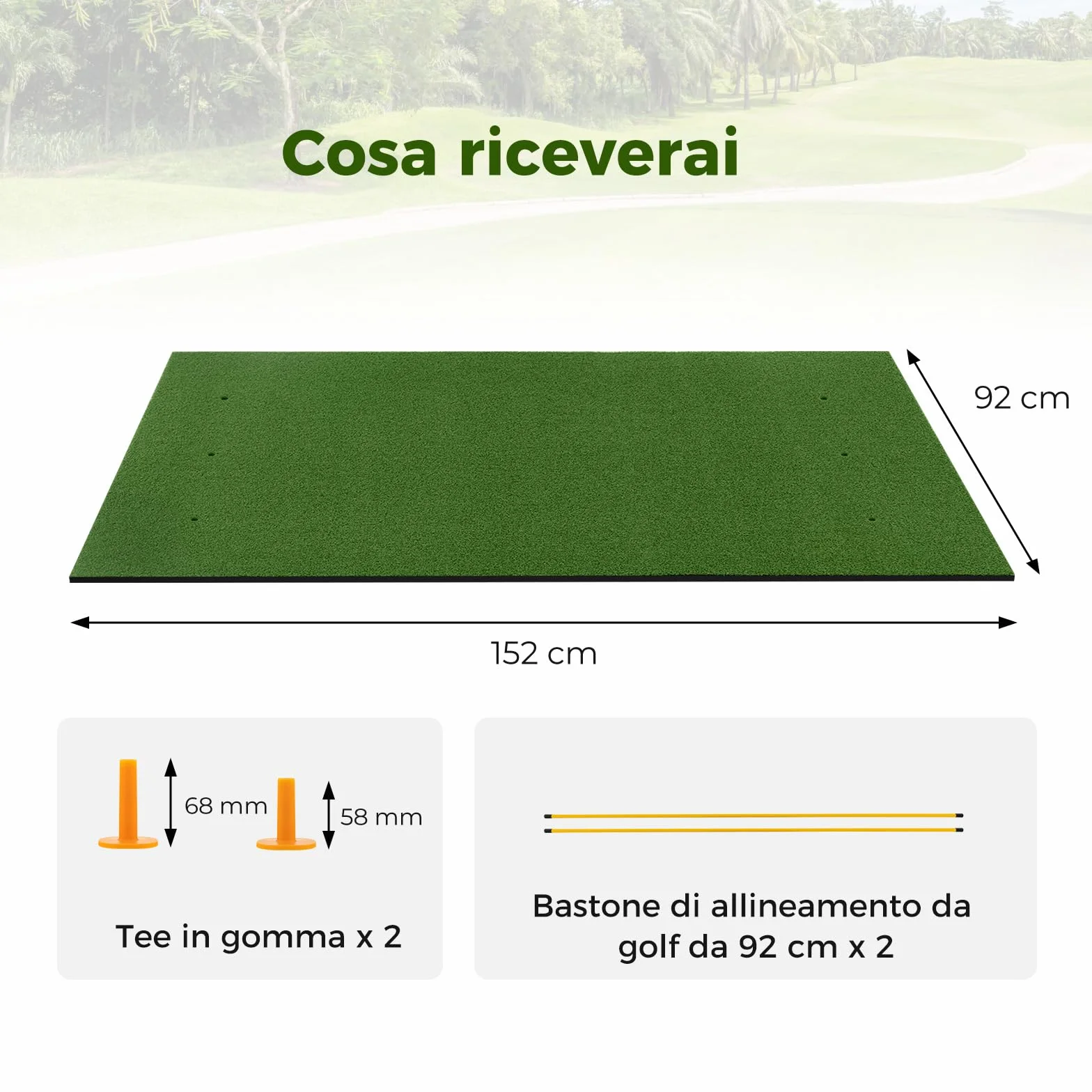 COSTWAY Tappetino da Allenamento Golf 3-in-1 con Erba Sintetica, 2 Punte e Astine di Allineamento