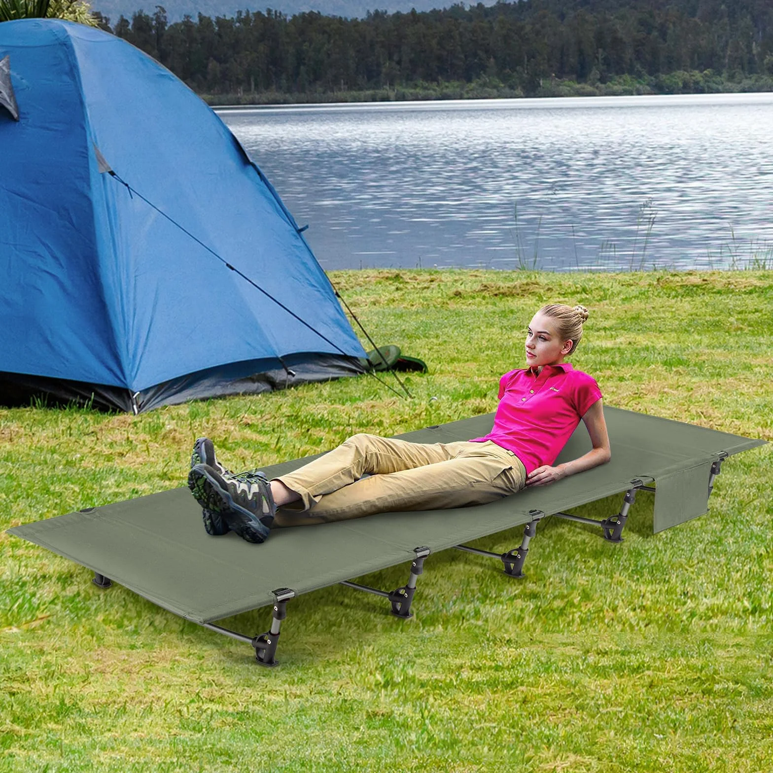 Leogreen Lettino da Campeggio Pieghevole 192x70x17cm Carico Massimo 150 kg Portatile