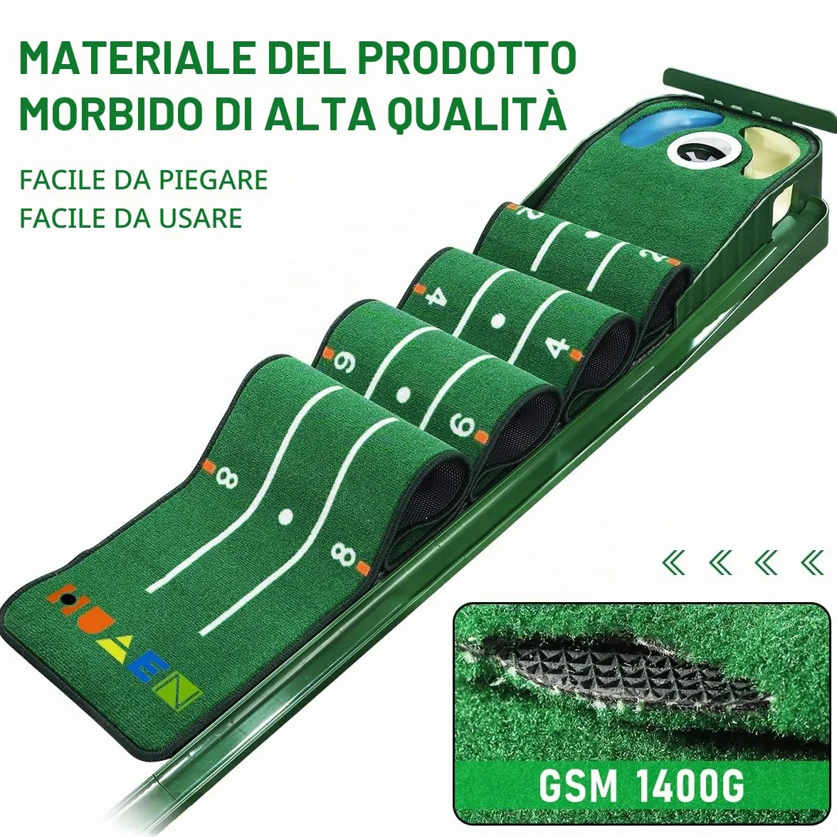 Tappetino da Golf per Interni con Ritorno della Palla e 3 Fori, Attrezzatura da Allenamento
