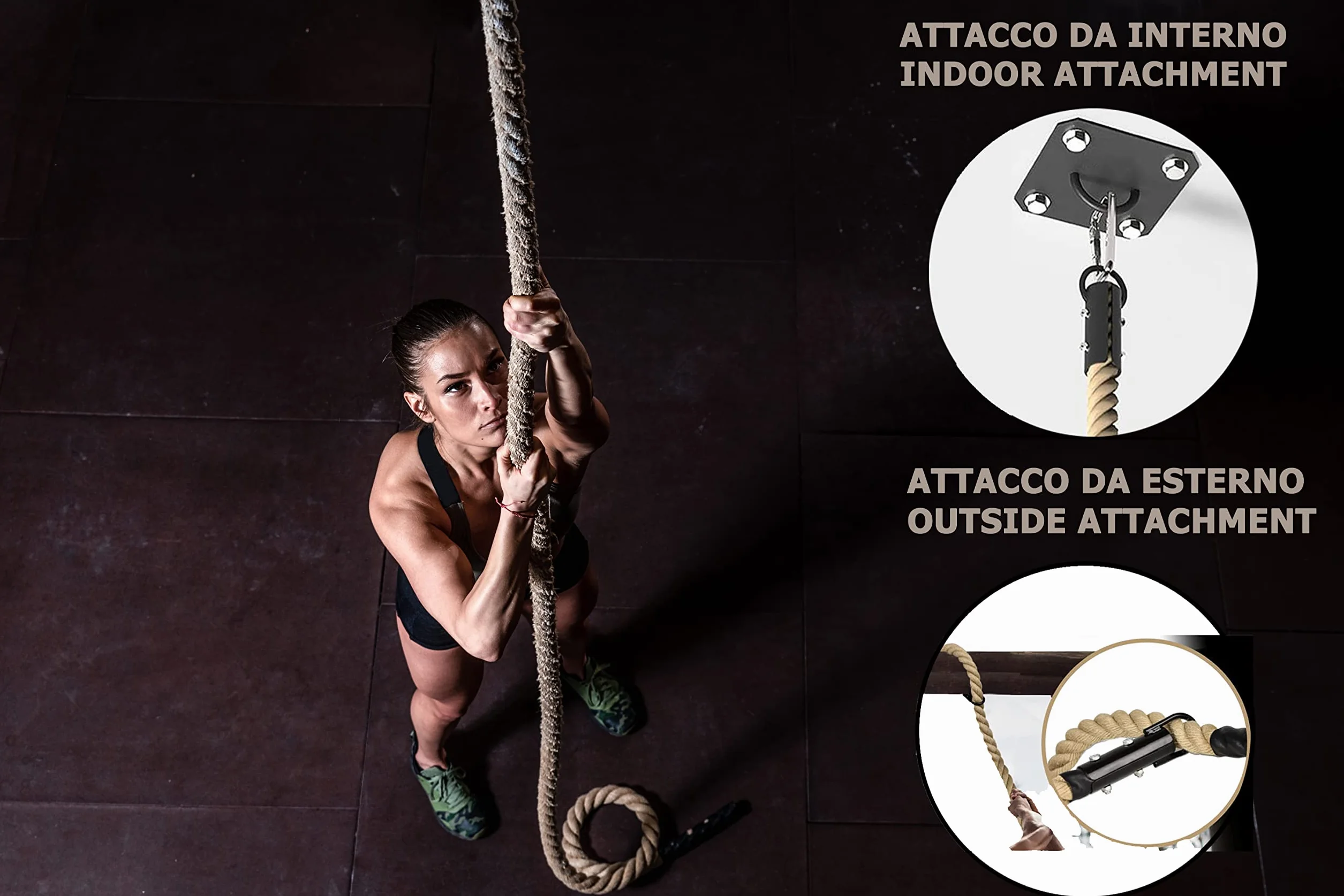 Fune Corda da Arrampicata Diametro 38 MM 4/5/6 MT Canapa Intrecciata per Fitness Allenamento Muscolare