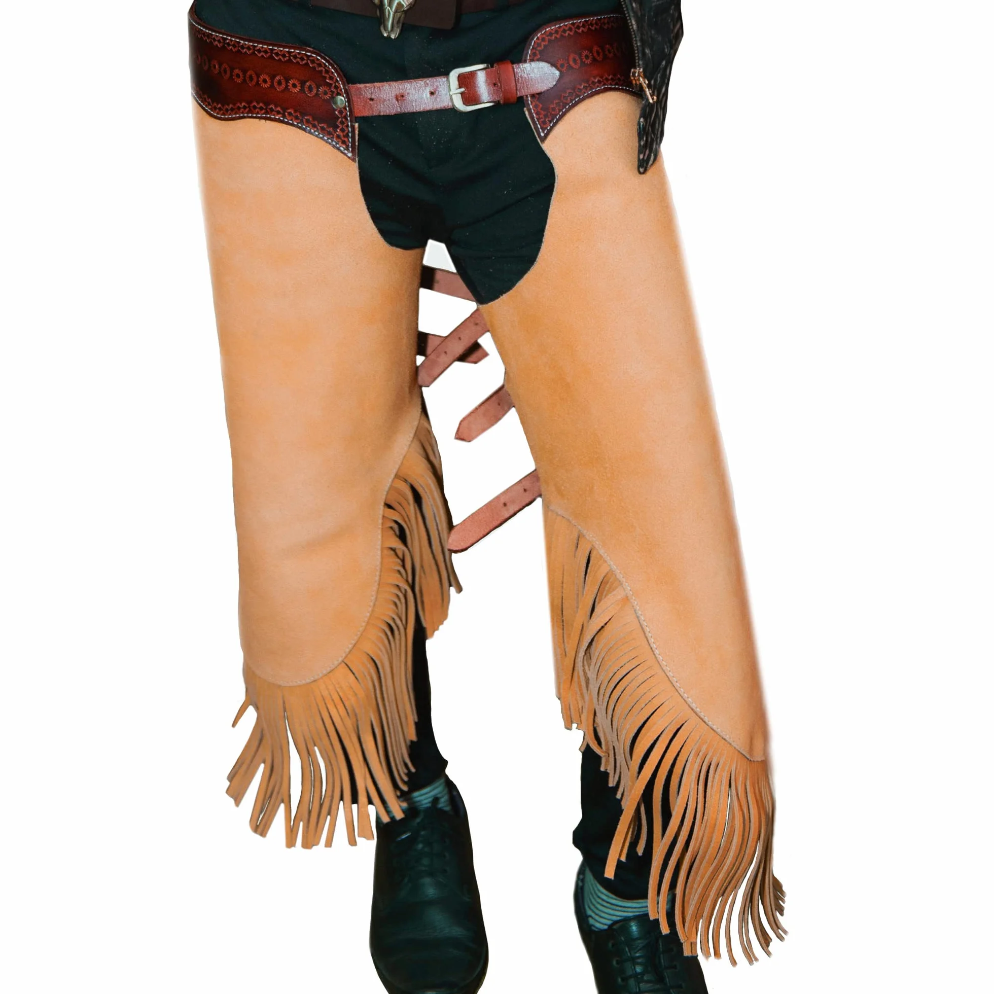 Hulara Chaps Western Cowboy pelle scamosciata per uomo donna con giogo
