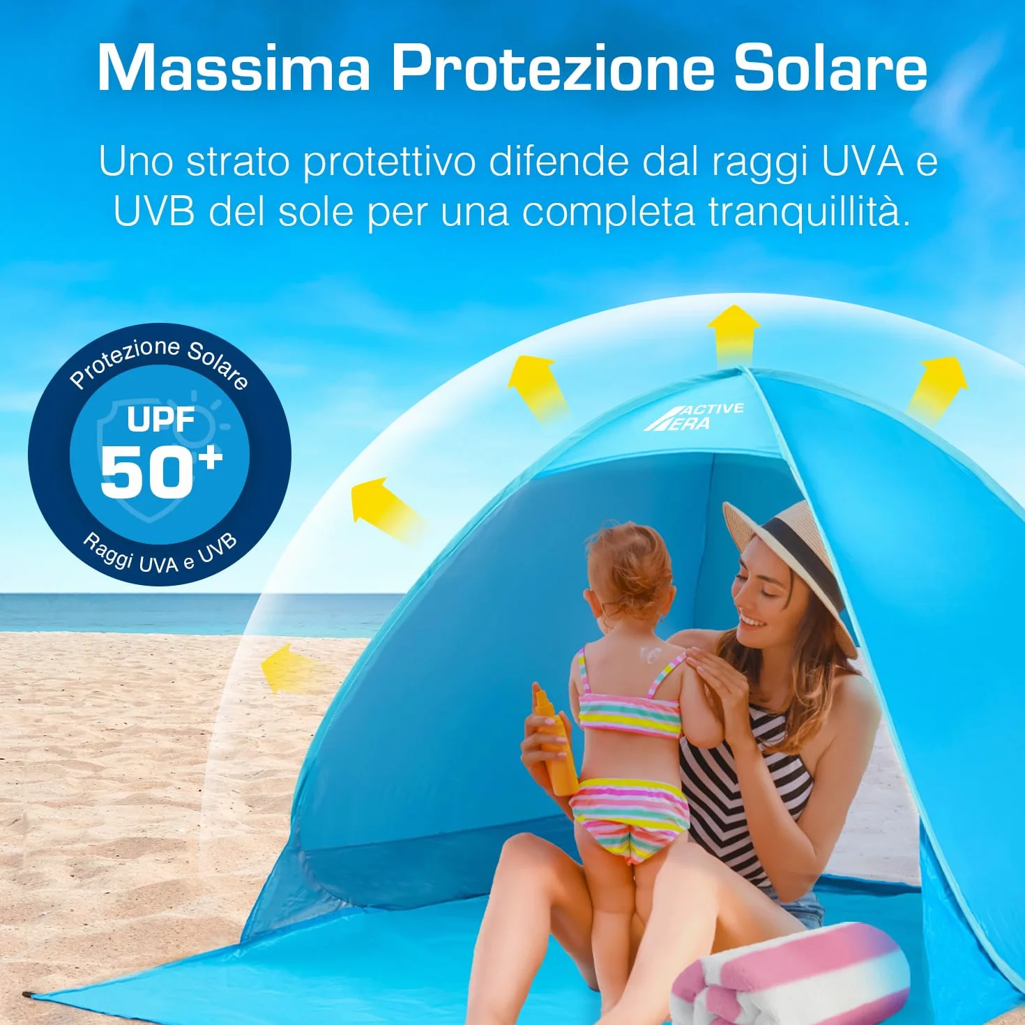 Active Era Tenda da Spiaggia Automontante istantanea - Protezione Solare UPF 50+ Dai Raggi UV - Include Custodia per il Trasporto e Picchetti