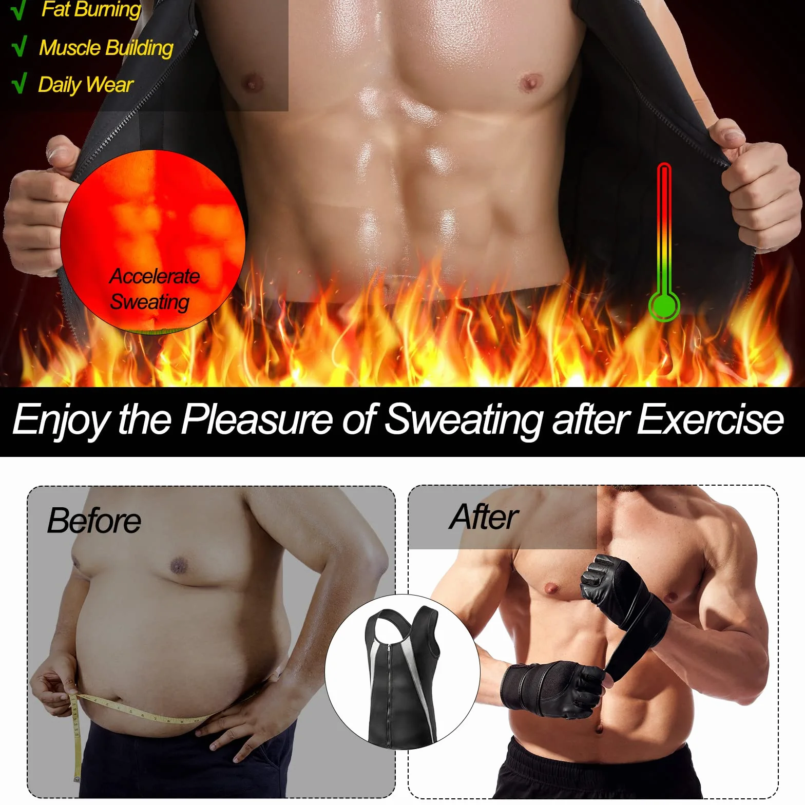 FEimaX Gilet Dimagrante Uomo Neoprene Sauna Body Shaper Fitness Snellente