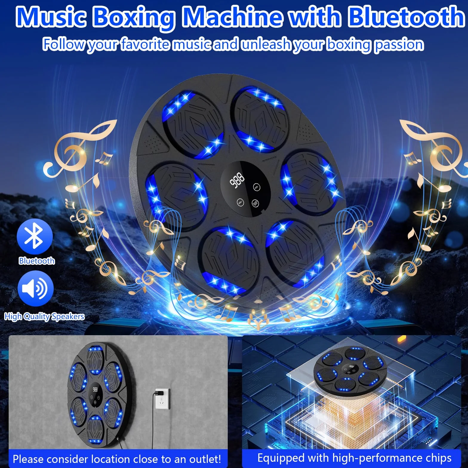 Music Boxing Machine, Intelligente Boxe Musicale da Parete con Guanti da Boxe, Macchina da Boxe Musicale, LED Box Musicale Pugile con Bluetooth, per Interno, Bambini/Adulti