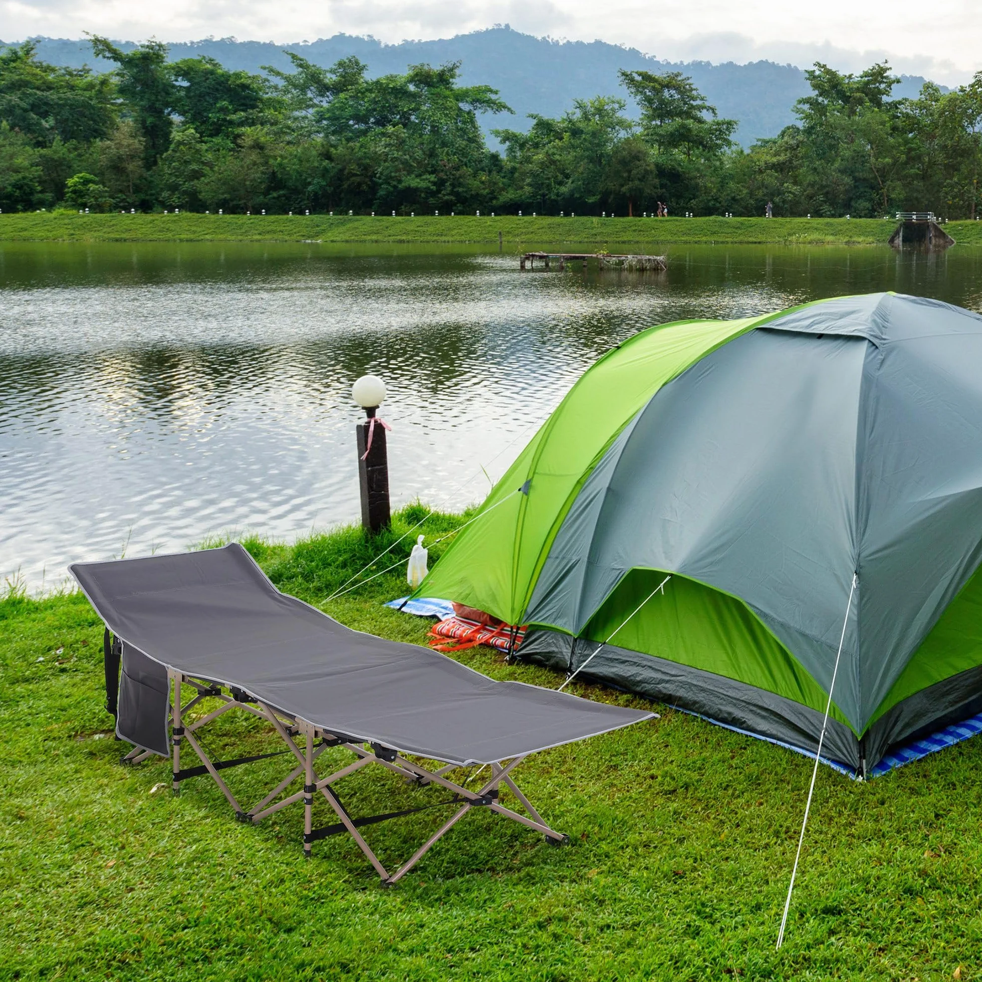 Outsunny Feldbett Campingbett mit Aufbewahrungstasche, Stahl Oxford 190x68x52 cm