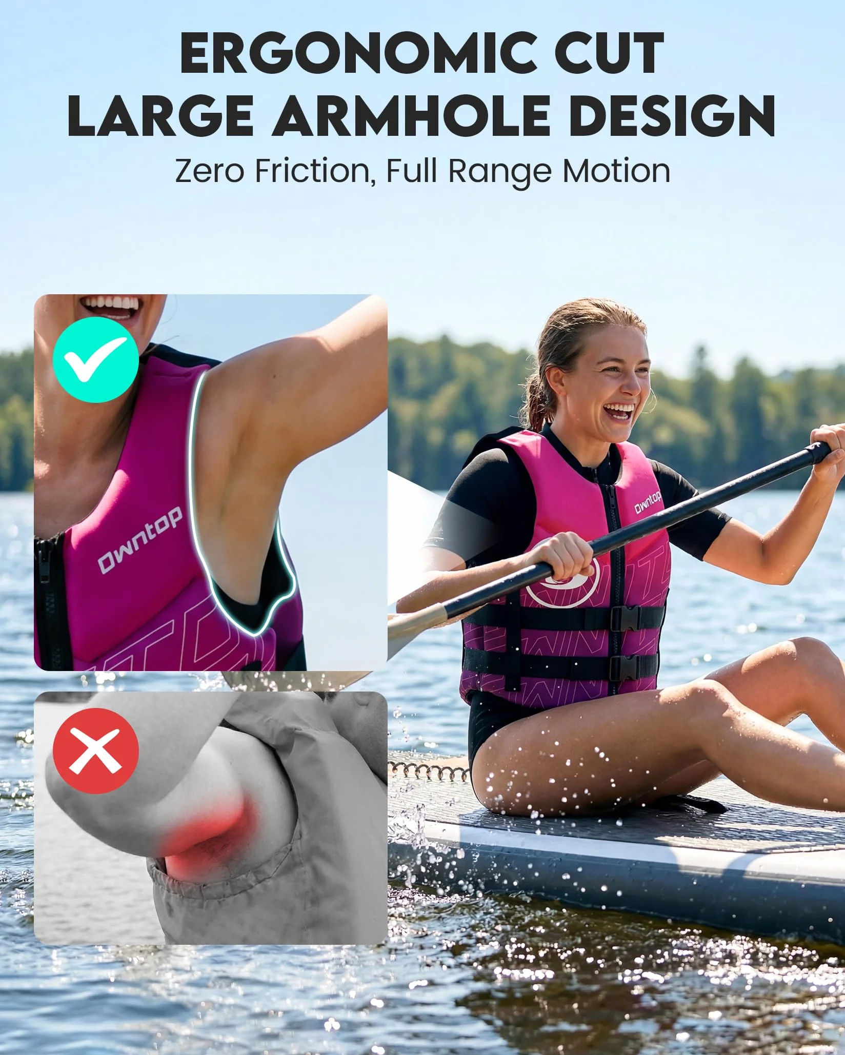 Owntop Giubbotto Galleggiante per Adulti | Aiuto al Galleggiamento in Neoprene Pieghevole con Doppie Cinghie in Vita | Gilet di Galleggiamento Leggero per Barca, Kayak, Paddle e Pesca