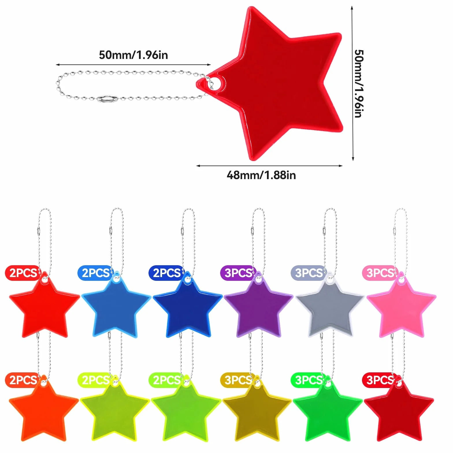 Riflettore portachiavi sicurezza stella ciondolo riflettente per zaino ciclismo camminare 12 colori