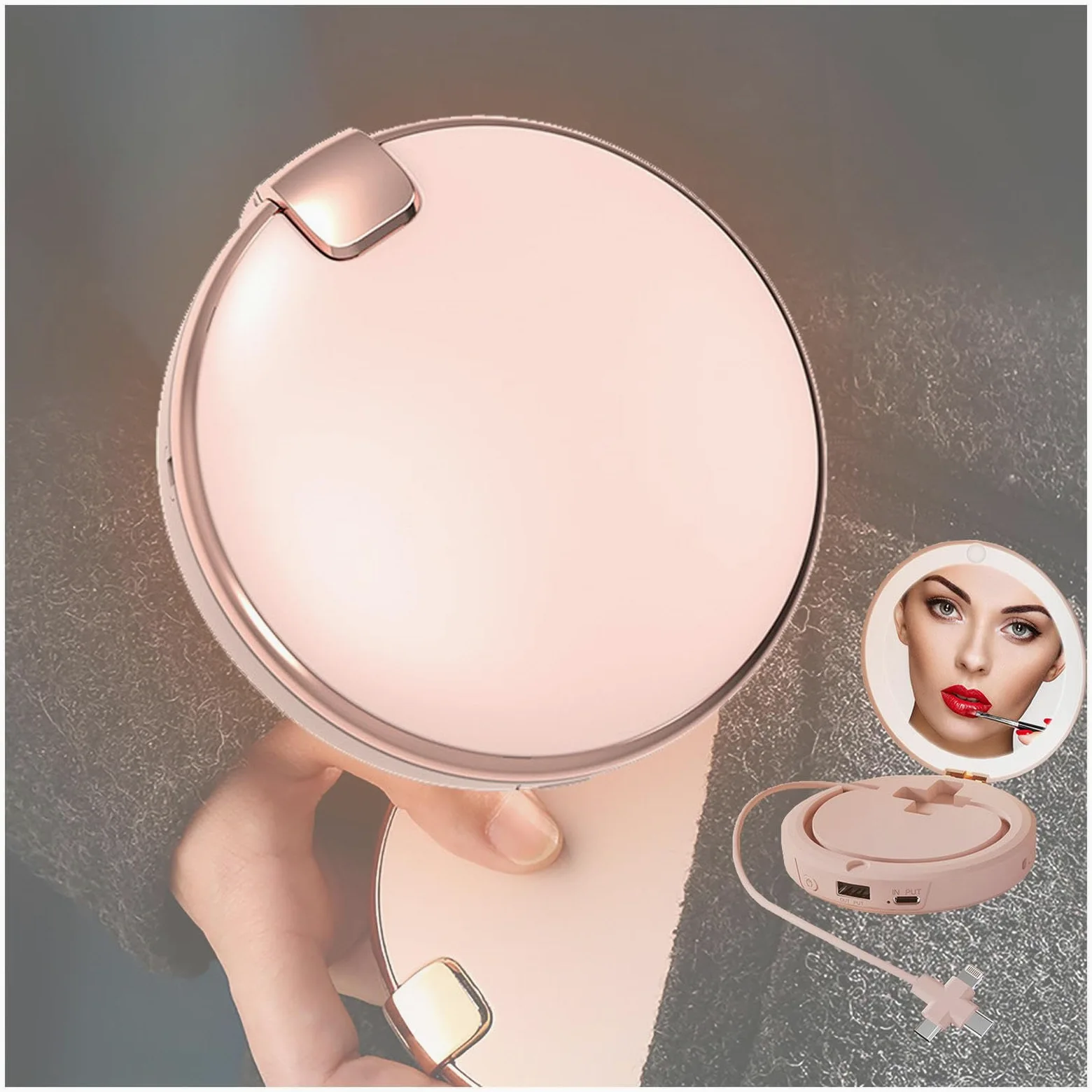 Scaldamani elettrici Ricaricabili con Specchio cosmetico, Power Bank 3 in 1, scaldamani Ricaricabili 5000 mAh/USB Tipo C/2 Livelli di Temperatura per Regali all'aperto per Sci, Cam