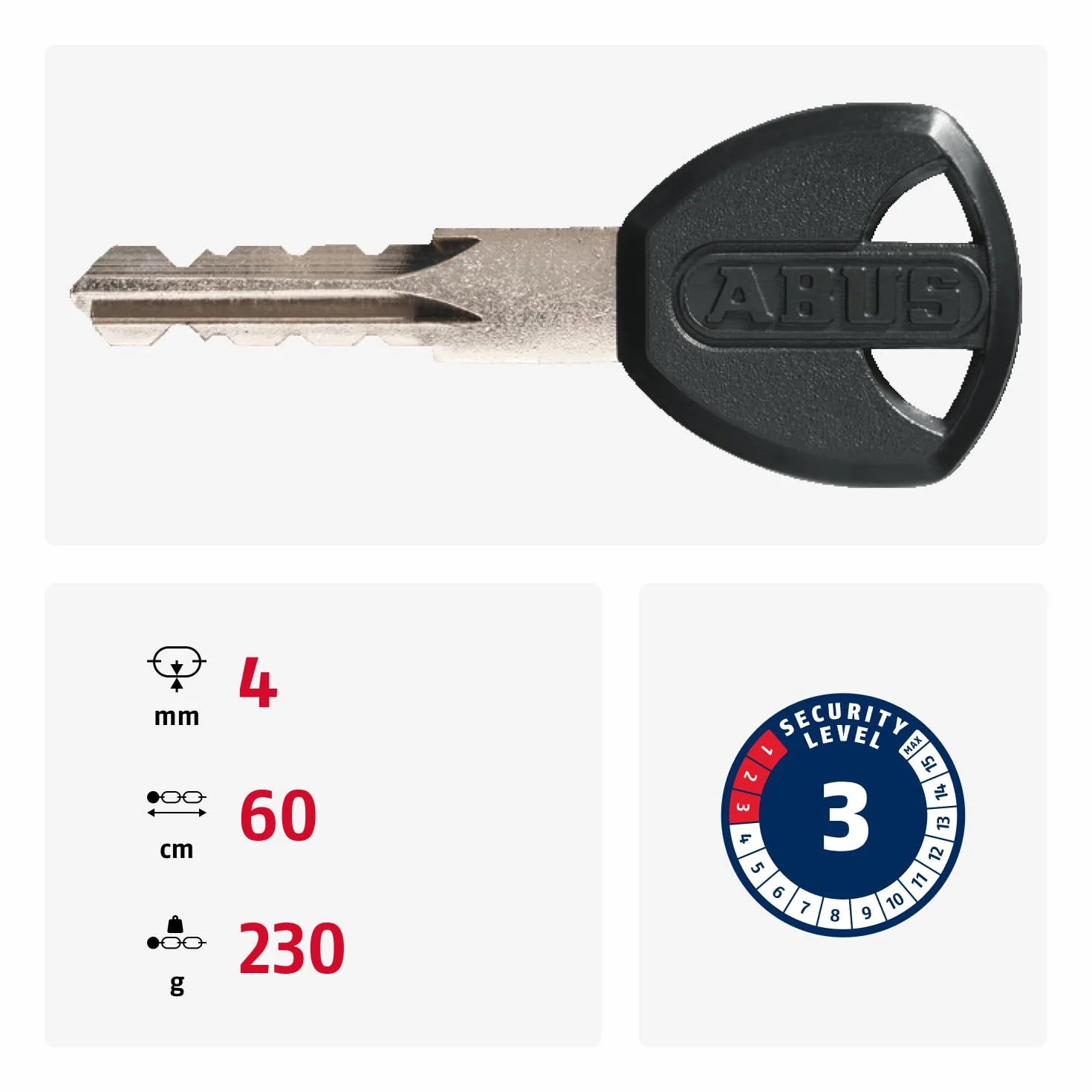 Abus Lucchetto a Catena 1500 Web Lucchetto Bicicletta Acciaio Speciale Catena Rotonda 4 mm Spessore Sicurezza 3