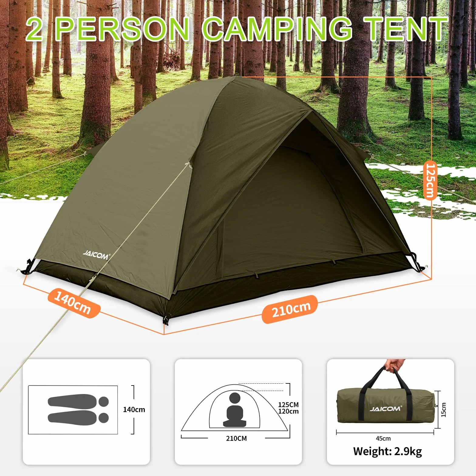 JAICOM Tenda Campeggio Ultraleggera 3-4 Stagioni Anti UV Impermeabile Doppia Porta