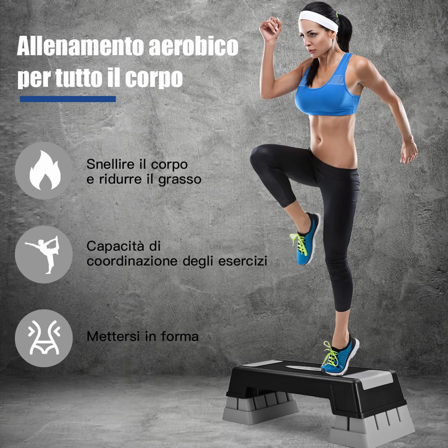 COSTWAY Step da Aerobica Fitness con Altezza Regolabile 12/17/22cm, Capacità Max 150 kg Grigio
