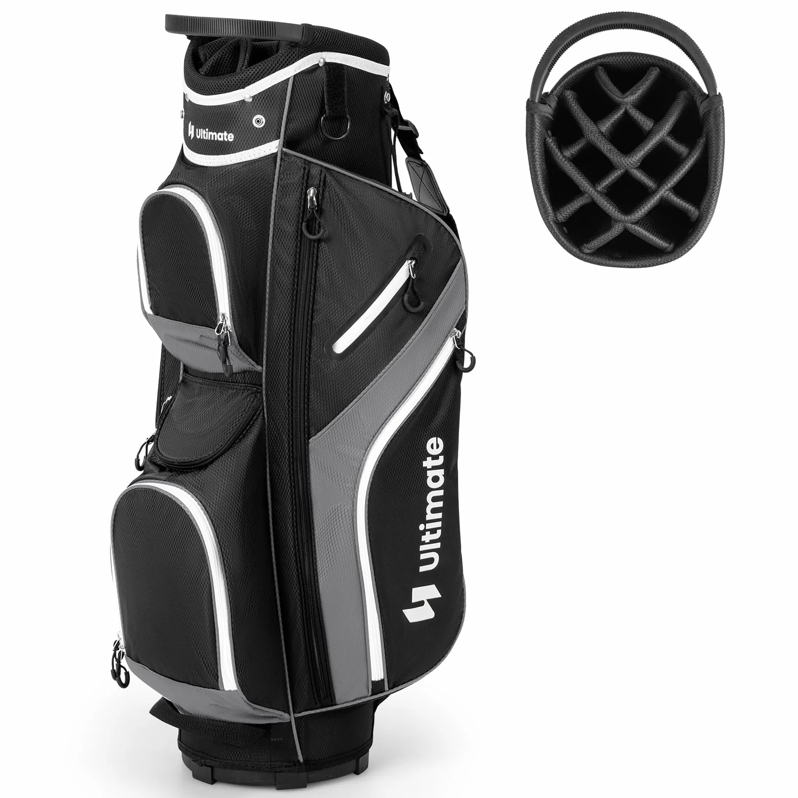 GYMAX Sacca da Golf per Carrello 14 Scomparti con Borsa Termica e Cappuccio Antipioggia