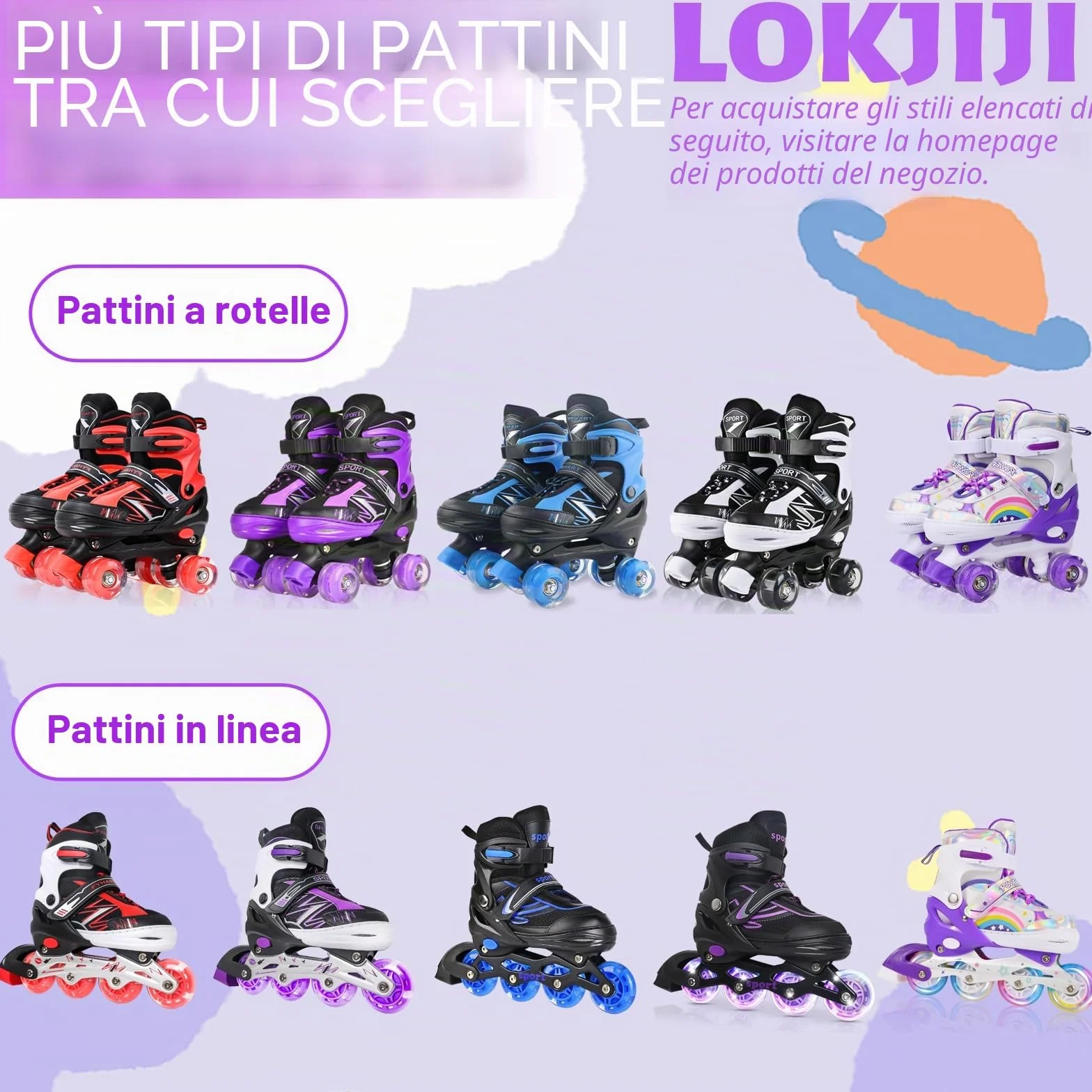 Pattini in linea regolabili per bambini ragazze ragazzi principianti, Pattini a rotelle per bambino e adolescente per lo sport Viola Arcobaleno