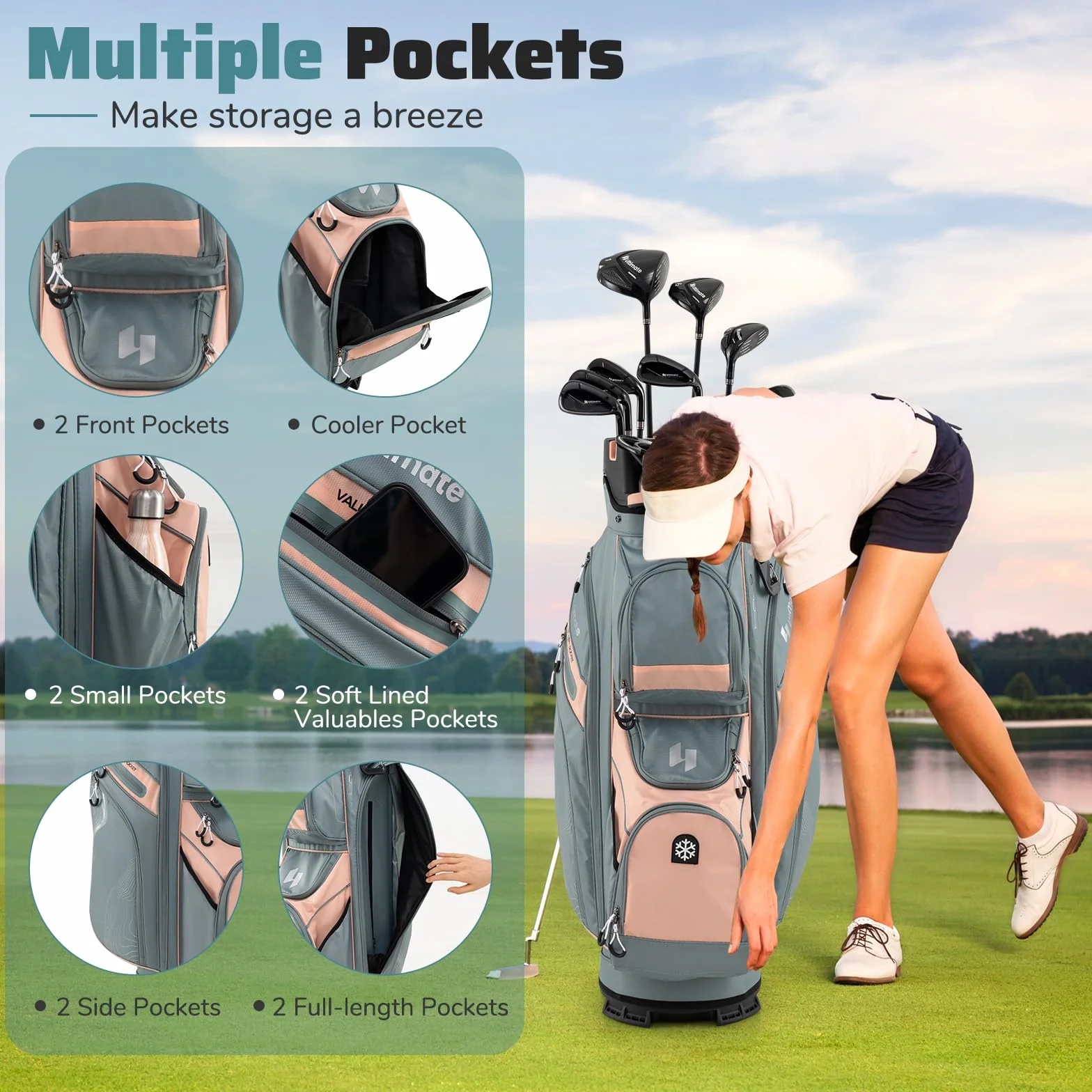 LIFEZEAL Borsa da golf con 14 divisori e 11 tasche portatile con cinghia e supporto ombrelli