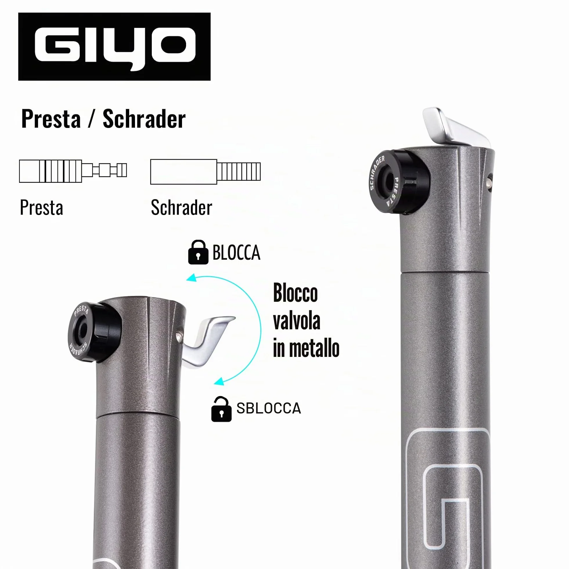GIYO Pompa per Pneumatici Bici 80 PSI Telescopico All Metal CNC Portatile Mini Pompa Valvola Schrader Presta MTB