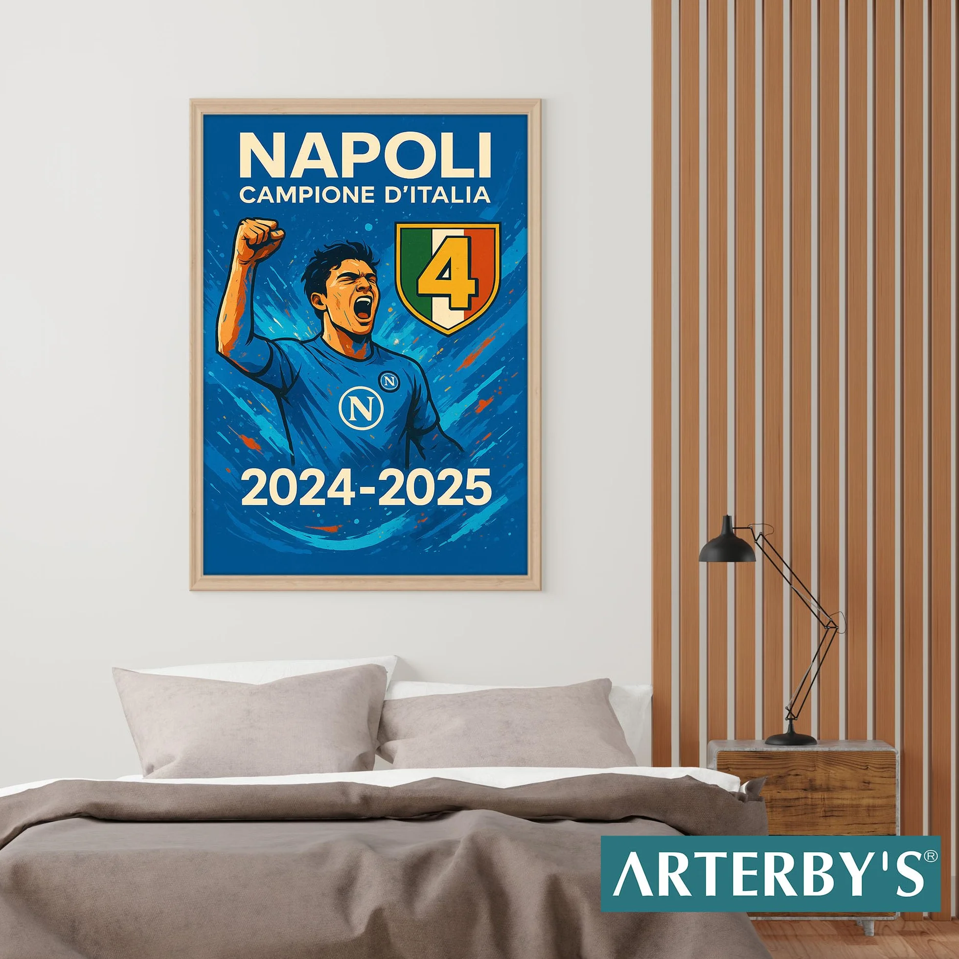 GamesMonkey Poster Napoli Campione 4 Scudetto 2024 2025 Calcio Vittoria Tricolore Ultras Made in Italy 21x30