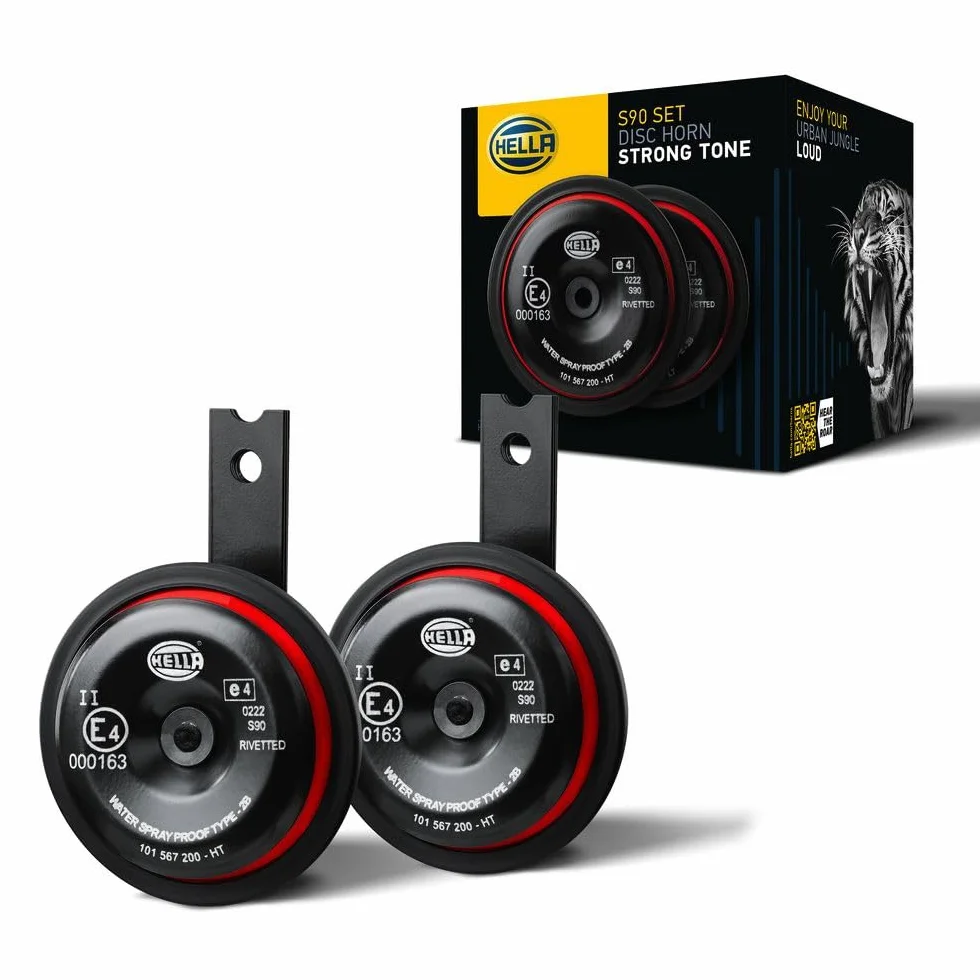 HELLA Clacson,STYLE HORN S90 SET,12V,111dB(A),Gamma frequenze,350/415Hz,Tono alto/Tono basso,elettrico,Attacco piatto ad innesto,Quantità,2,3AM 922 000-971