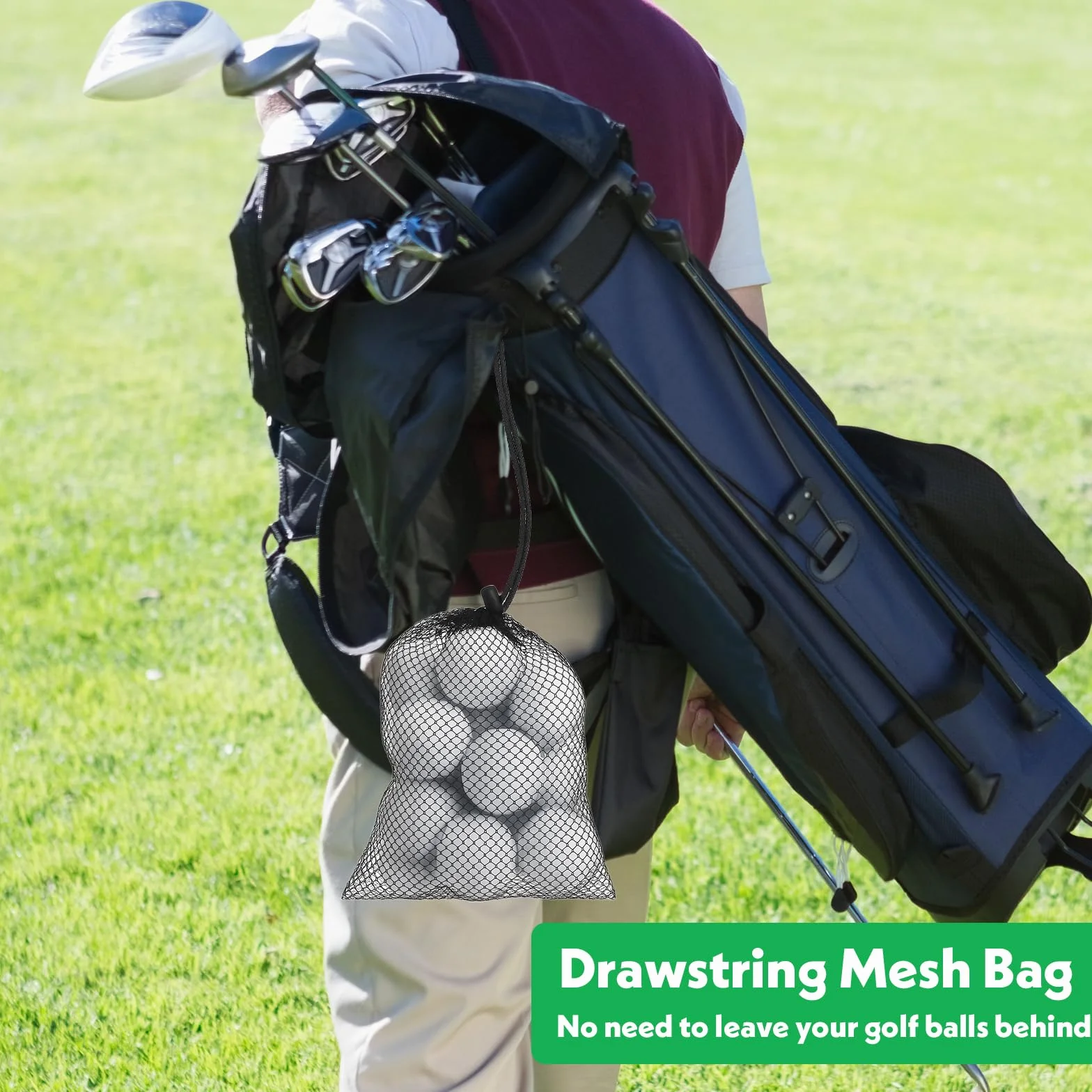 Reti per palline da golf in nylon con coulisse borsa portaoggetti attrezzature sportive 2 misure