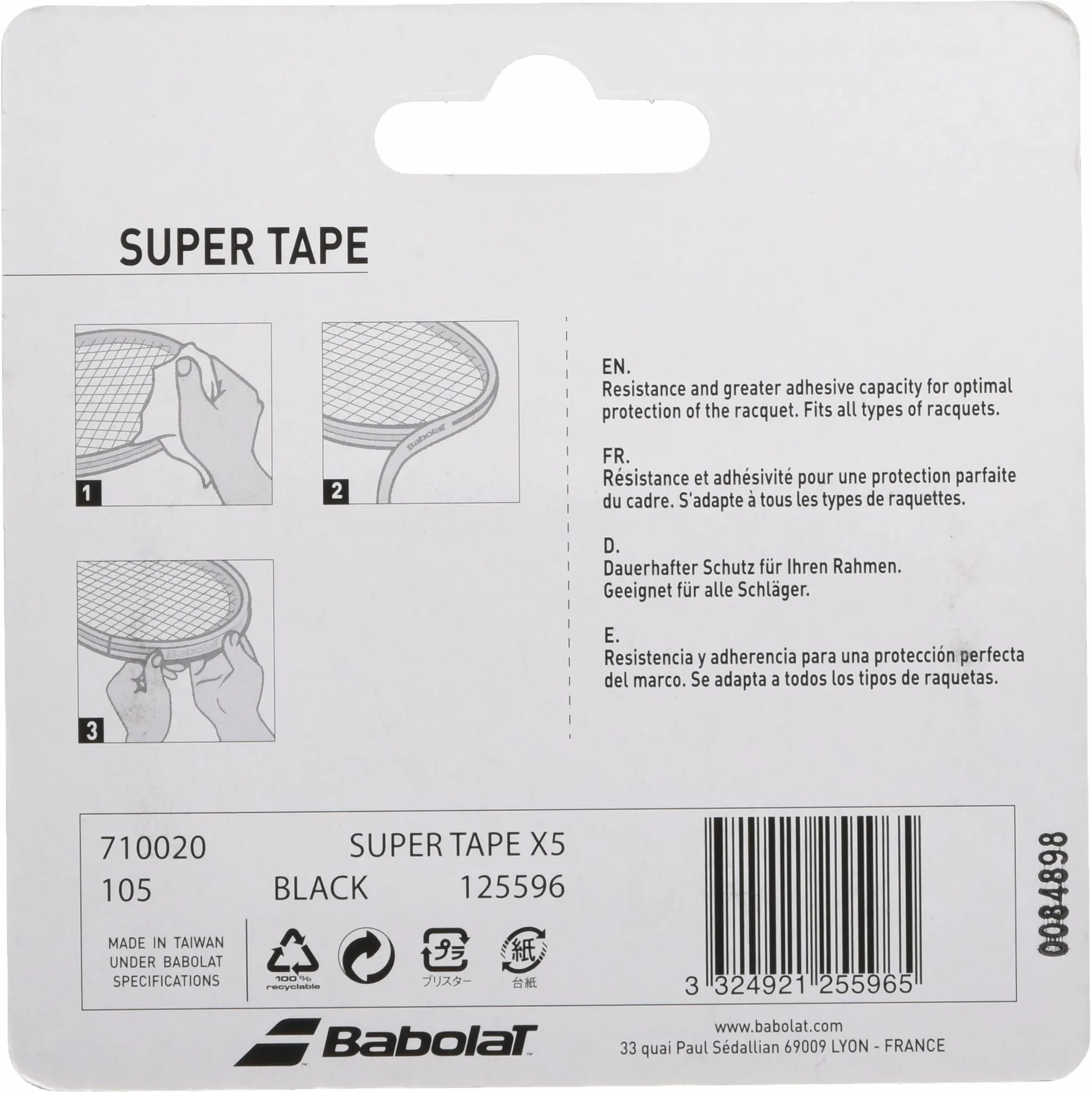 Babolat Super Tape X5 Cinta da Protezione, Nero