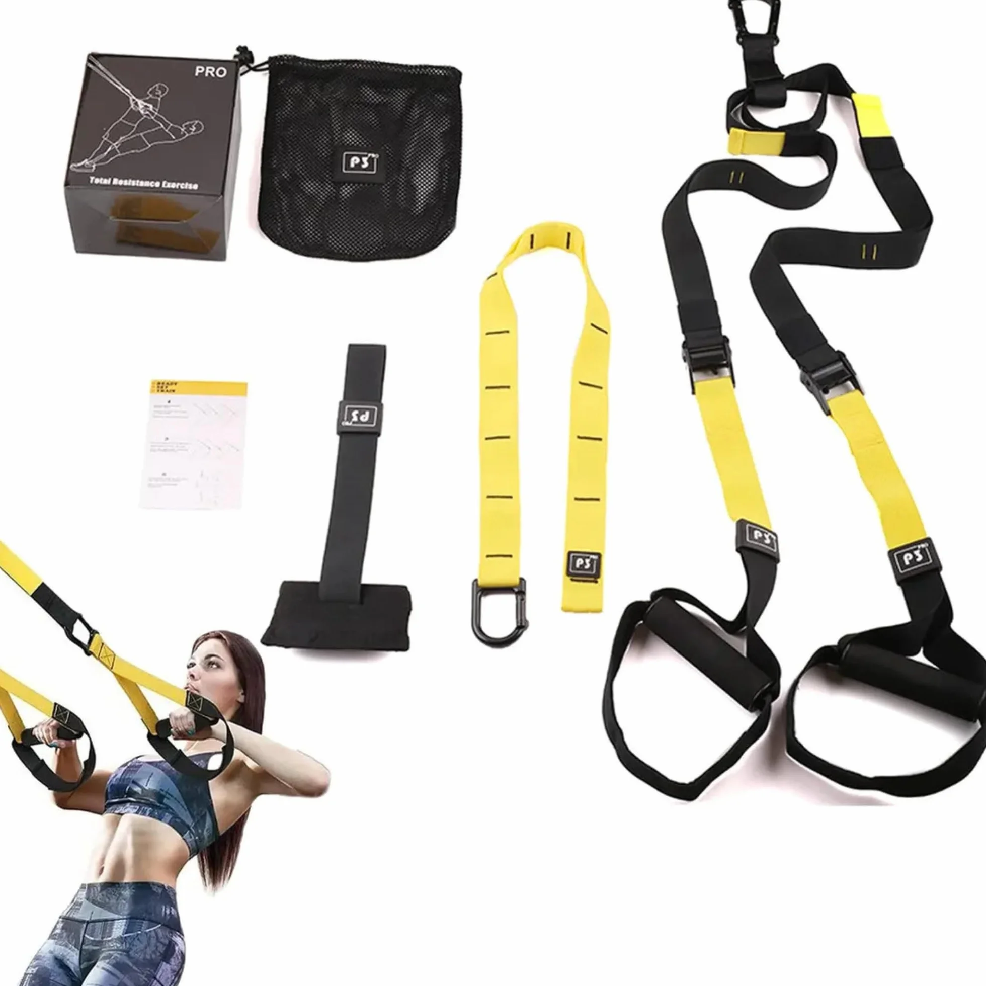 Sistema di Allenamento in Sospensione Kit Completo con Cinghie Regolabili Ancoraggio per Porta Borsa da Trasporto