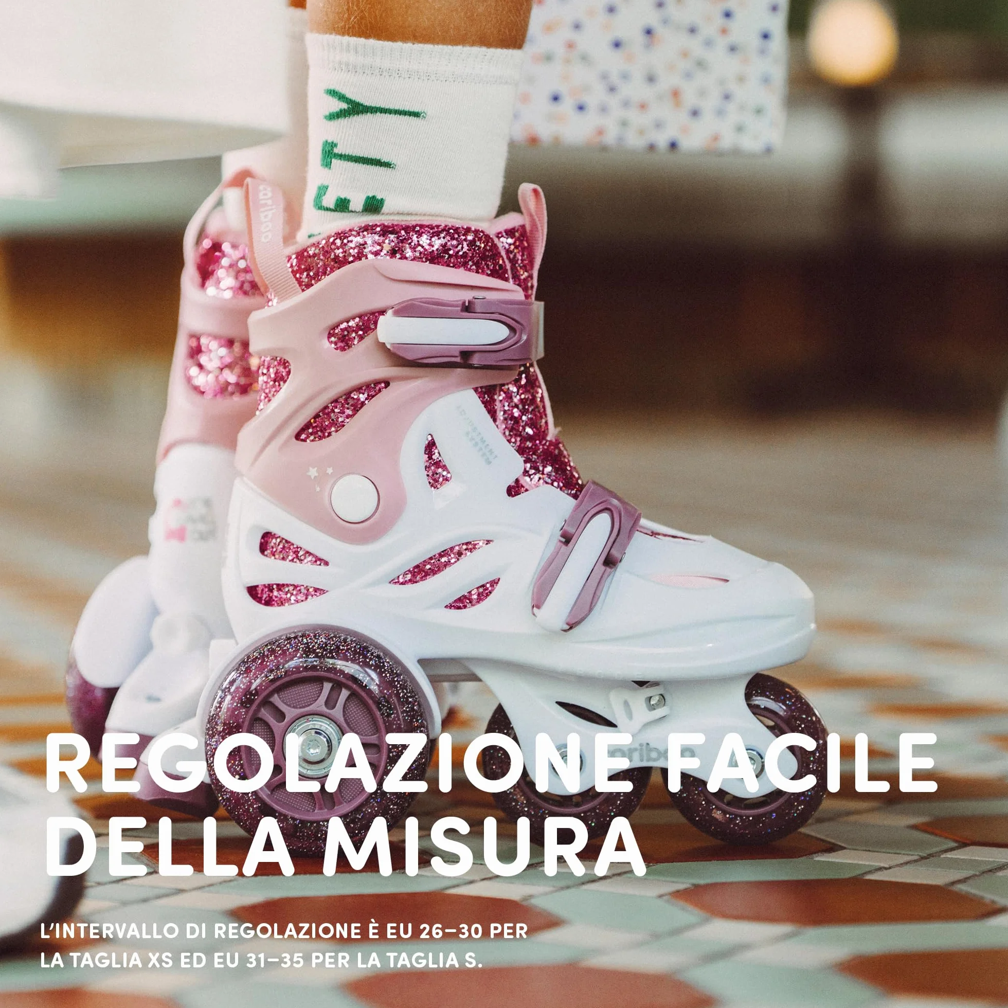 Cariboo Pattini A Rotelle Per Bambini Per Principianti Regolabili Con Ruote Broccato Ballerina