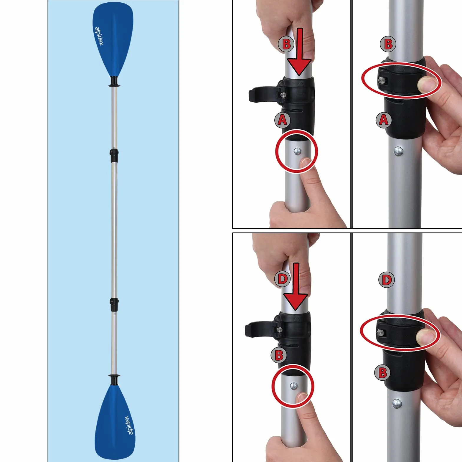 ALPIDEX Pagaia Doppia SUP Kayak Canoa Stand Up Paddle Regolabile 160-207cm Aluminiowa