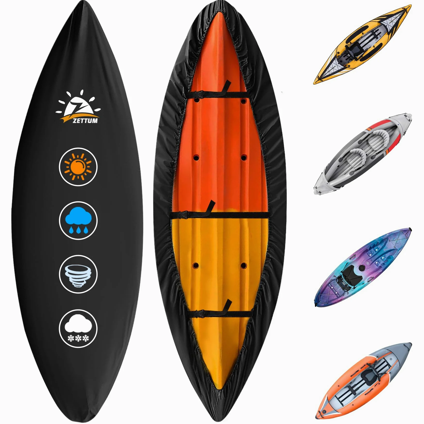Zettum Copertura per kayak da 3,5 m, 600D, copertura per kayak da esterni, resistente e impermeabile, resistente allo sbiadimento, accessorio per kayak per canoa, paddle, SUP e kayak barca (adatta per