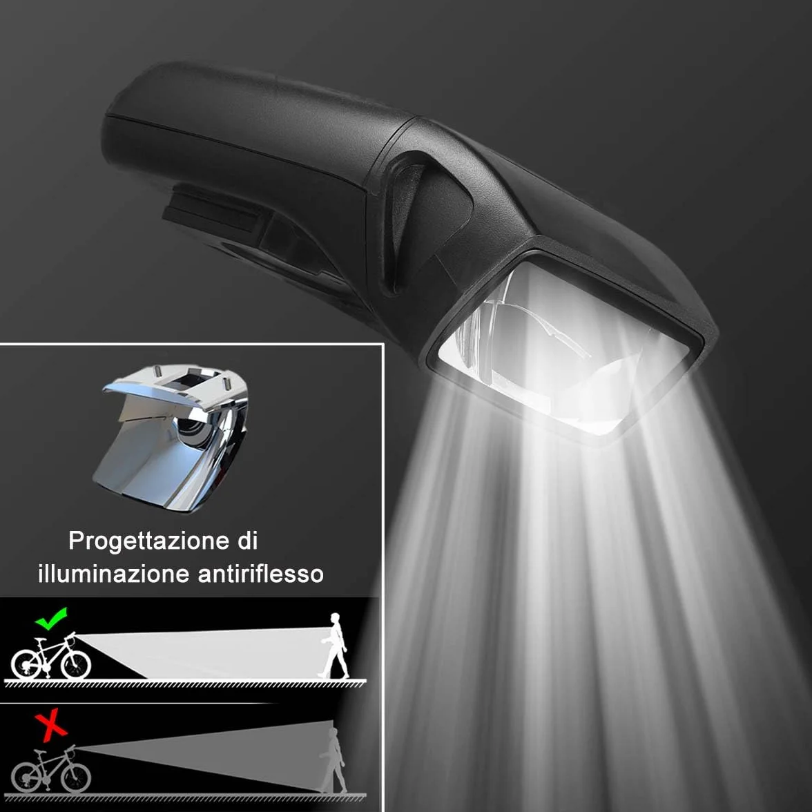 Wireless Tachimetro Bici Luci LED Campanello Impermeabile IPX5 Computer Bicicletta Ricaricabile 3 in 1