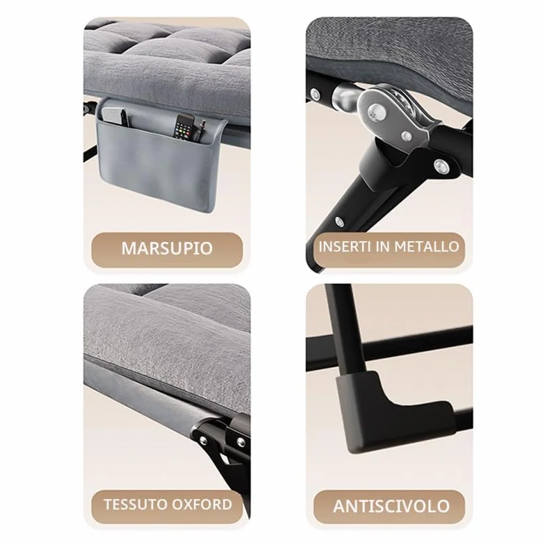 Letto da campeggio pieghevole per adulti 180cm capacità 200kg telaio in metallo
